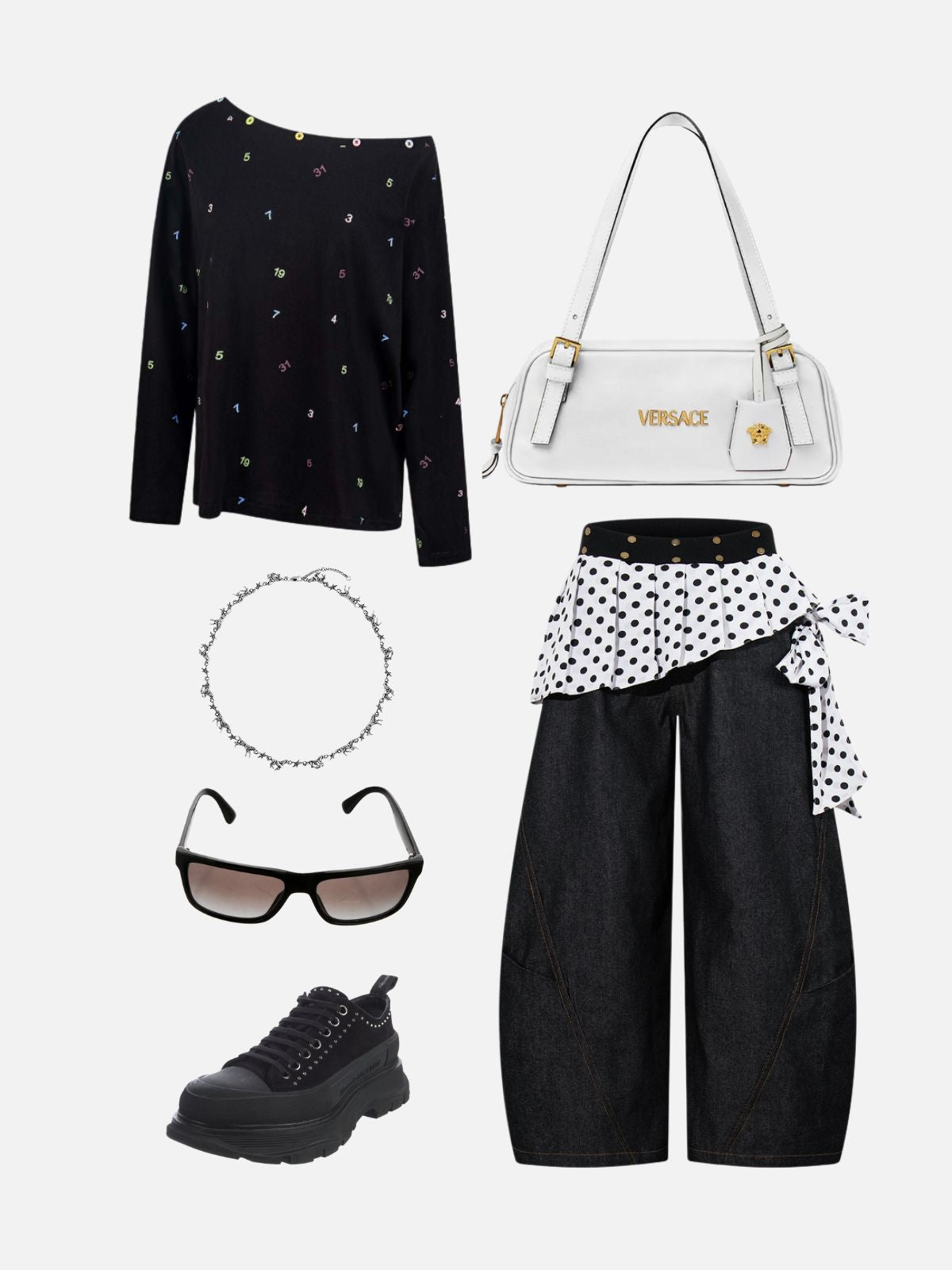 Haaura Polka Dot Layered Baggy Barrel Jeans