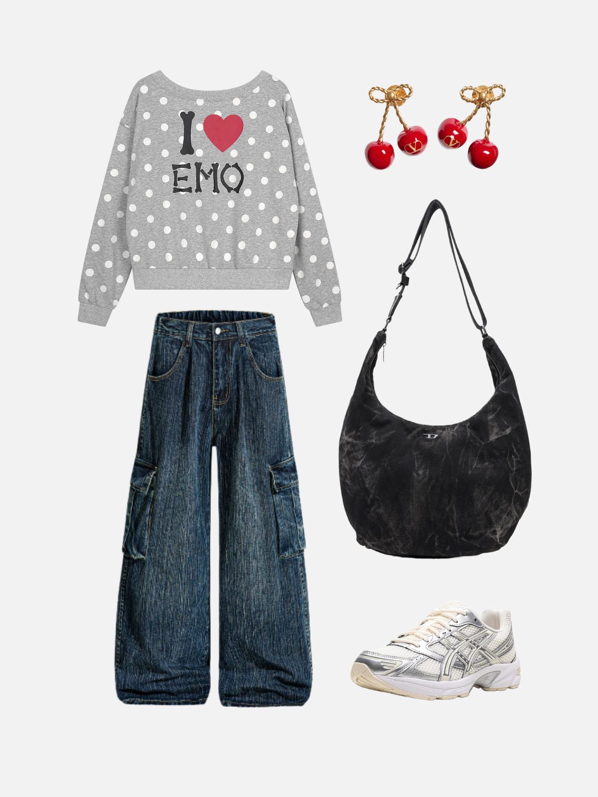 Haaura Off-The-Shoulder Polka Dot Bow Sweatshirt
