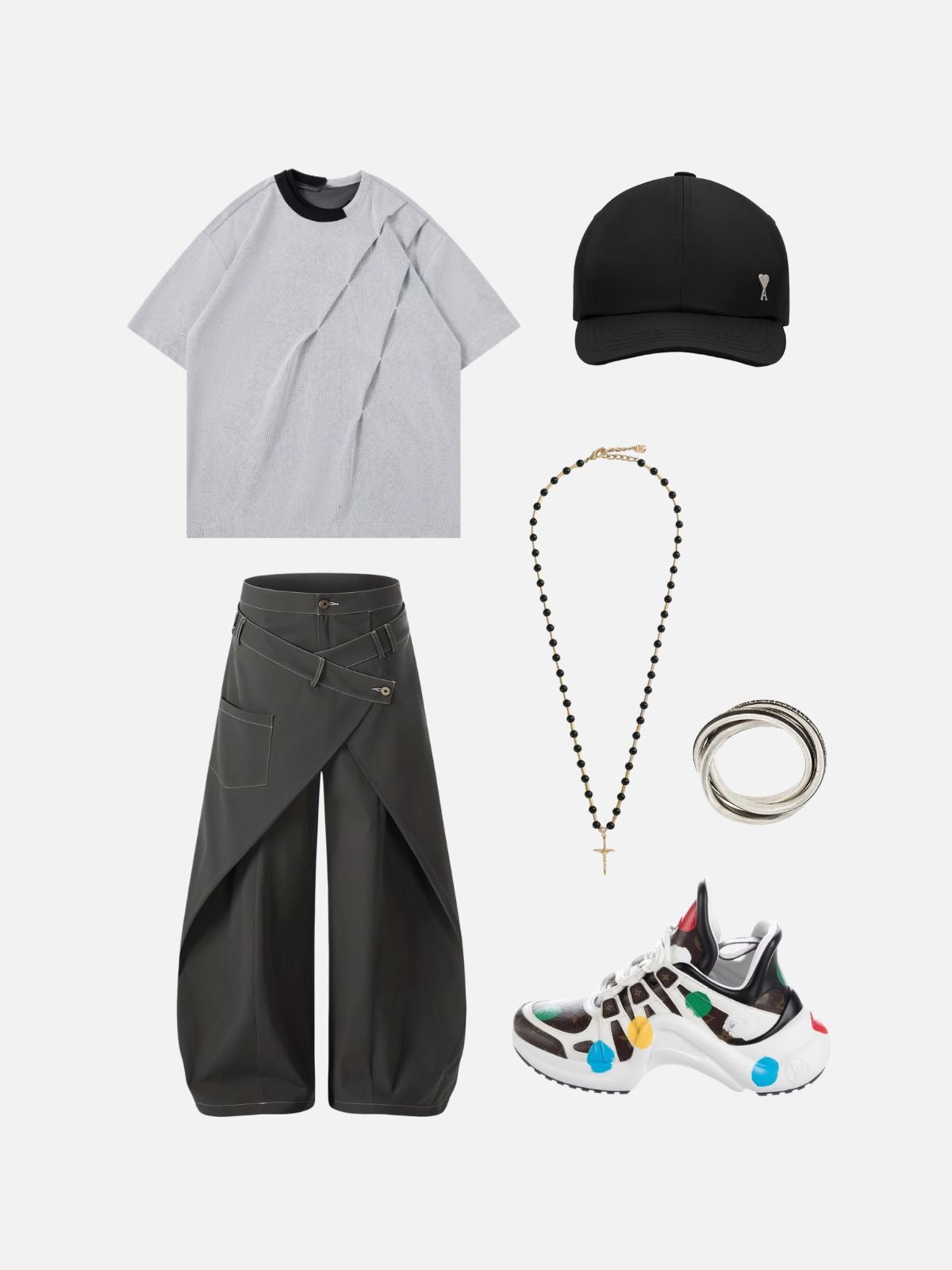 Haaura Wrap Panel Baggy Barrel Pants