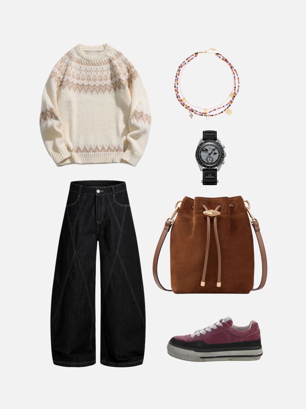 Haaura Contrast Stitch Baggy Barrel Jeans