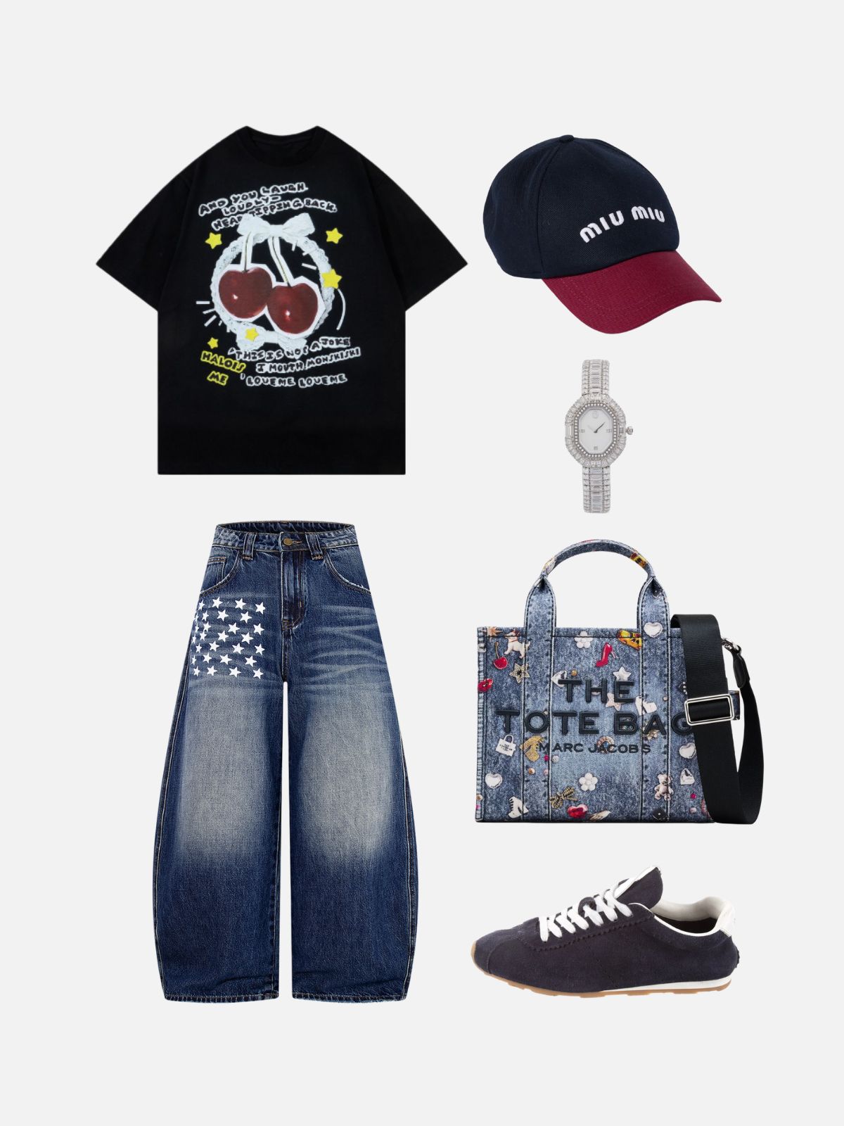 Haaura Star Print Baggy Barrel Jeans