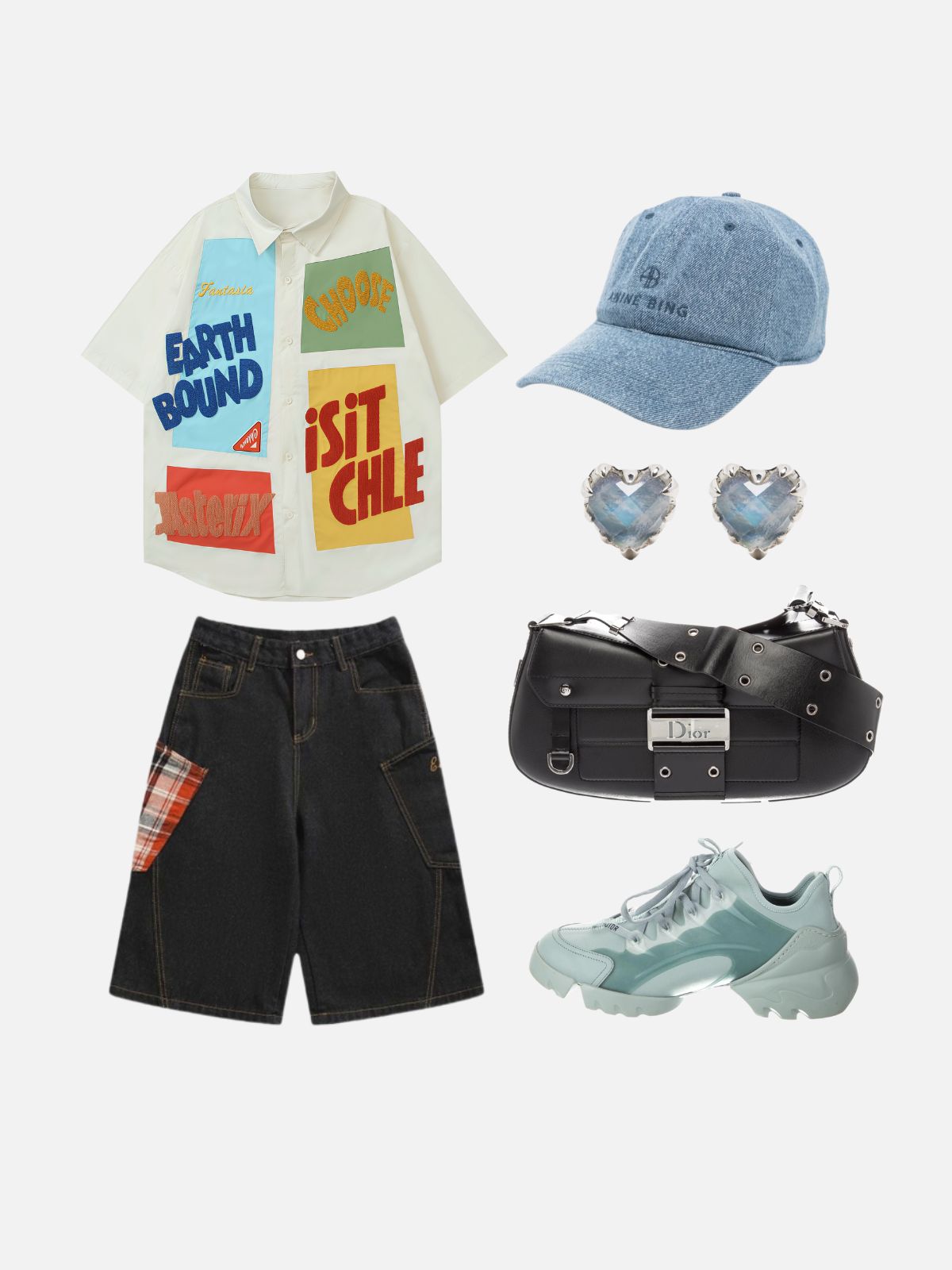 Haaura Asymmetrical Colorful Block Slogan Patchwork Shirt