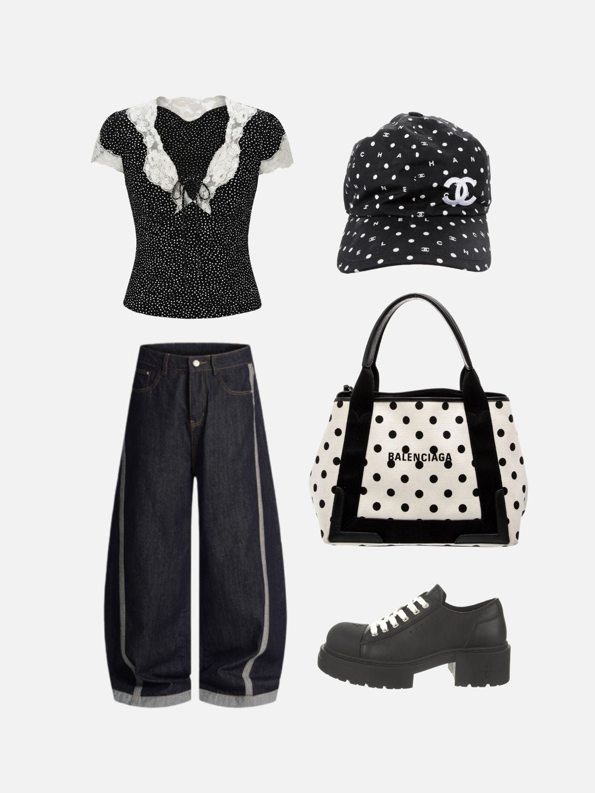 Haaura Polka Dot Tie Front Lace Trim Short Sleeve Top