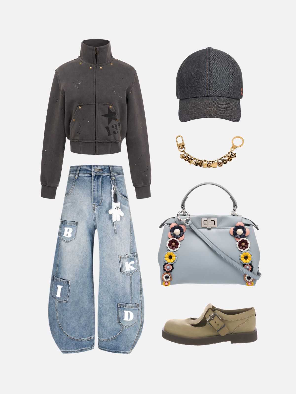 Haaura Star Distressed Studded Zip-Up Jacket