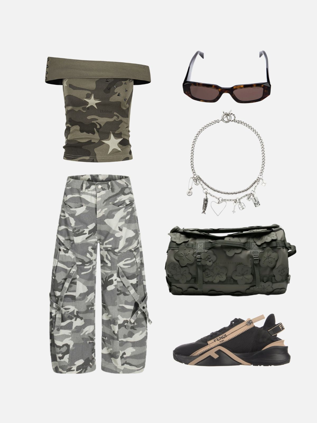 Haaura CAMO Studded Off-Shoulder Tube Top