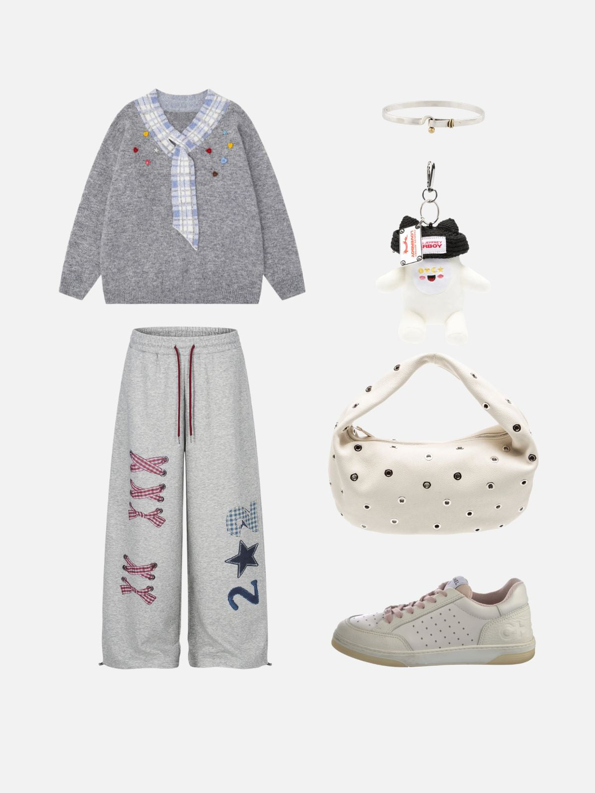 Haaura Gingham Bow Graphic Baggy Barrel Sweatpants