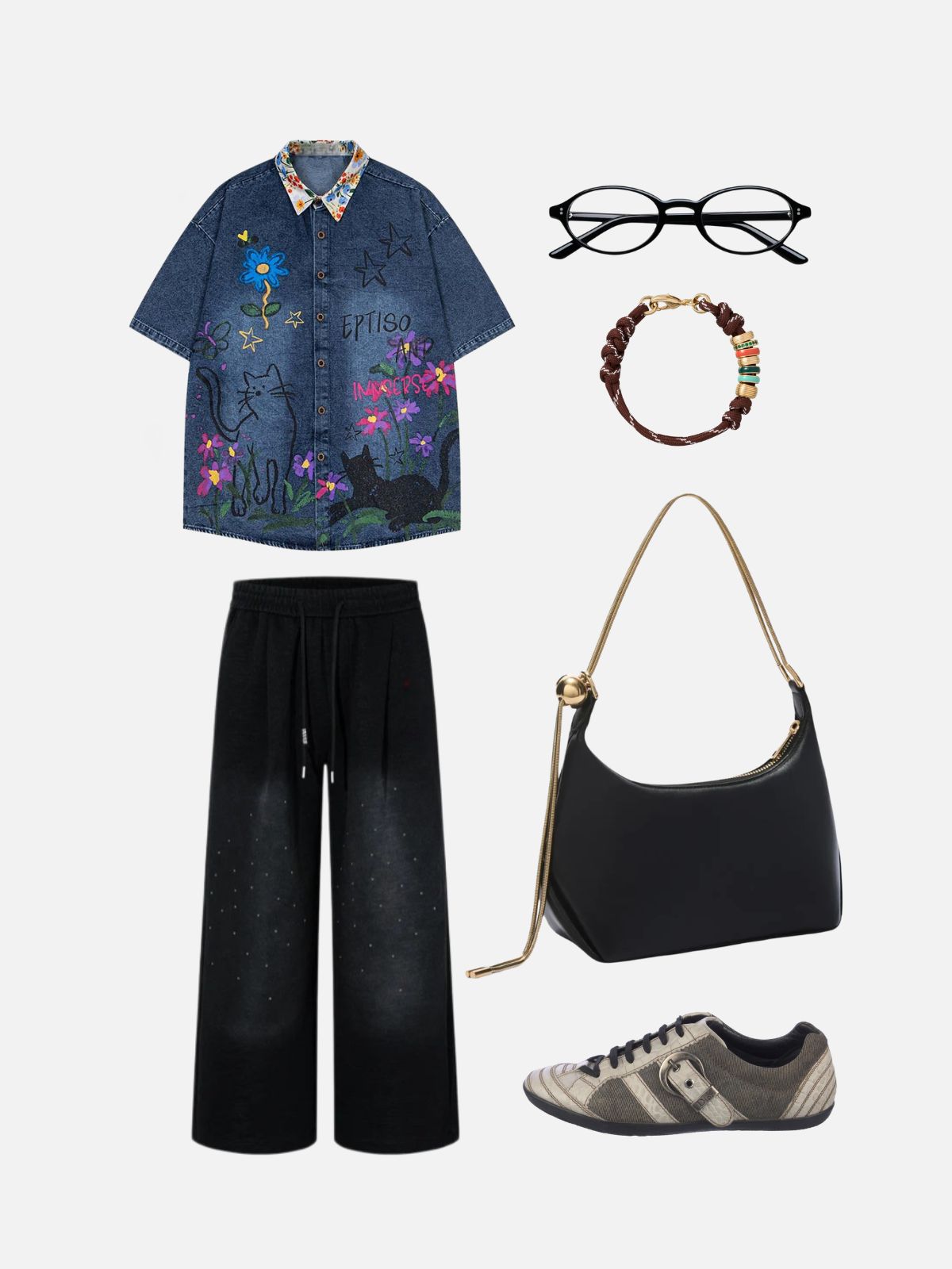 Haaura Cat & Floral Short Sleeve Shirt