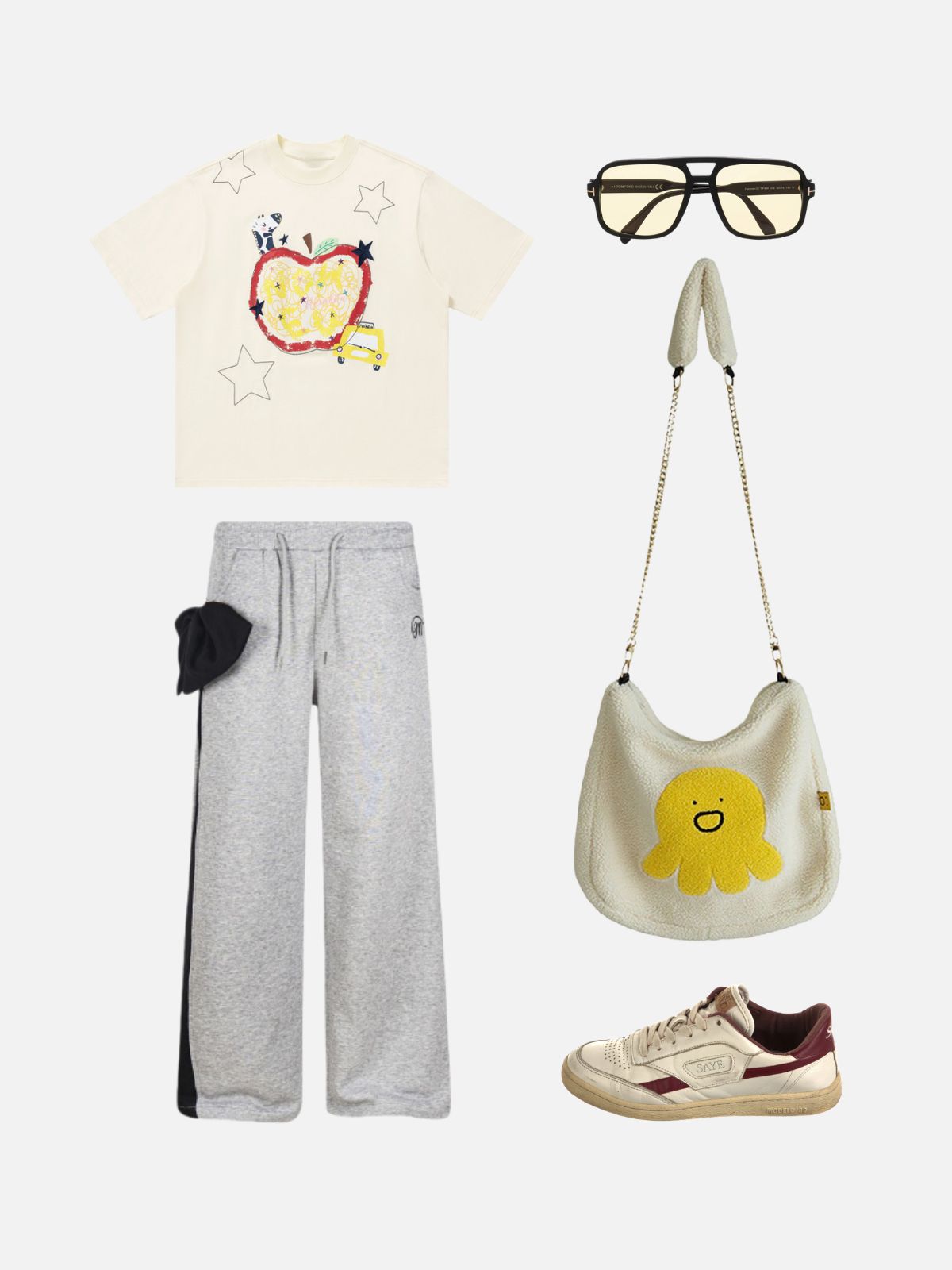 Haaura Apple & Cartoon Dog Graphic Tee