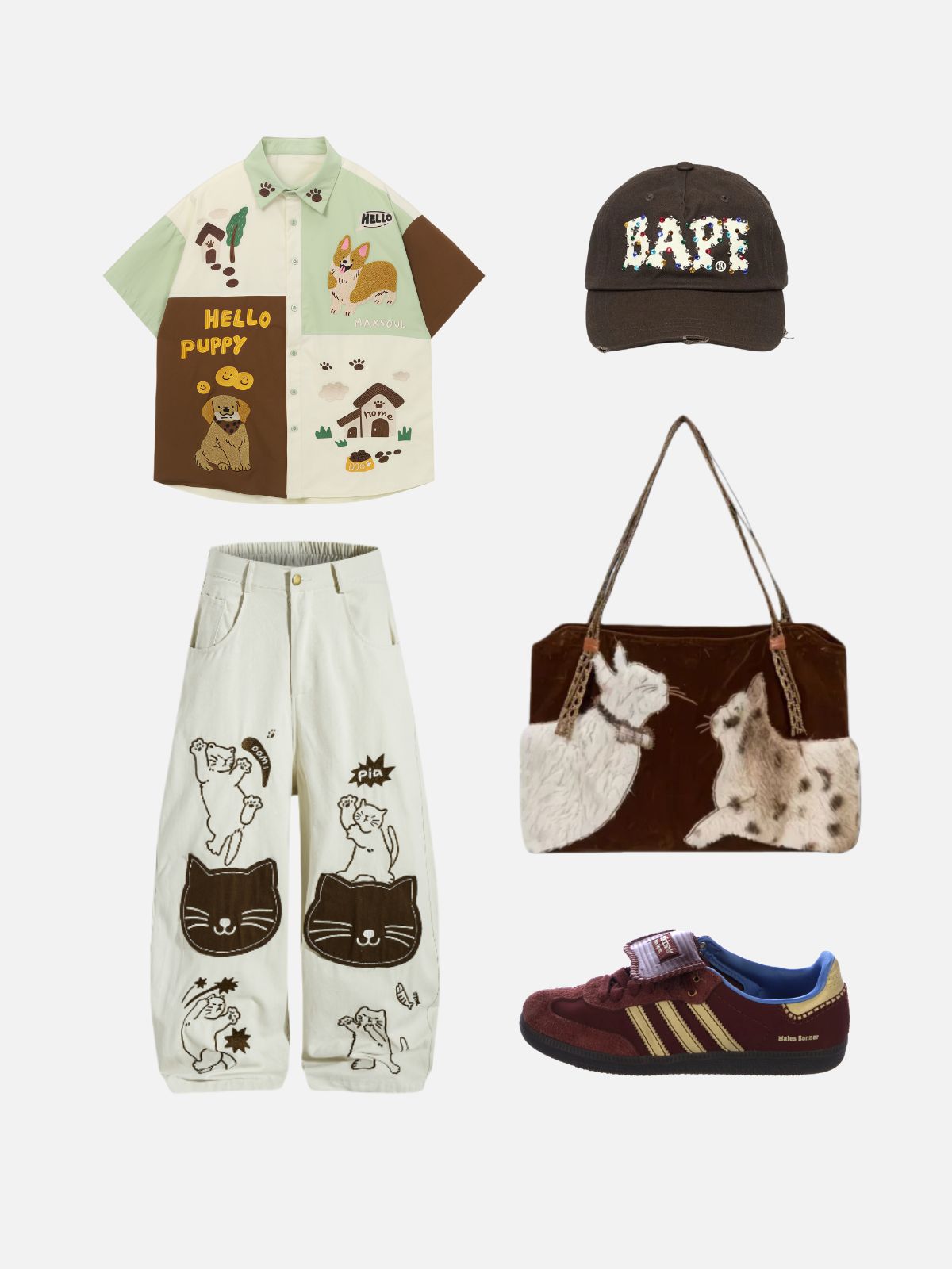 Haaura Color Block Cartoon Puppy Embroidery Shirt