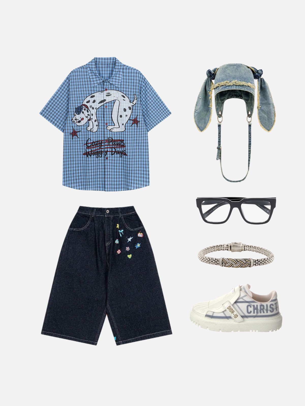 Haaura Gingham Stretching Dalmatian Print Shirt