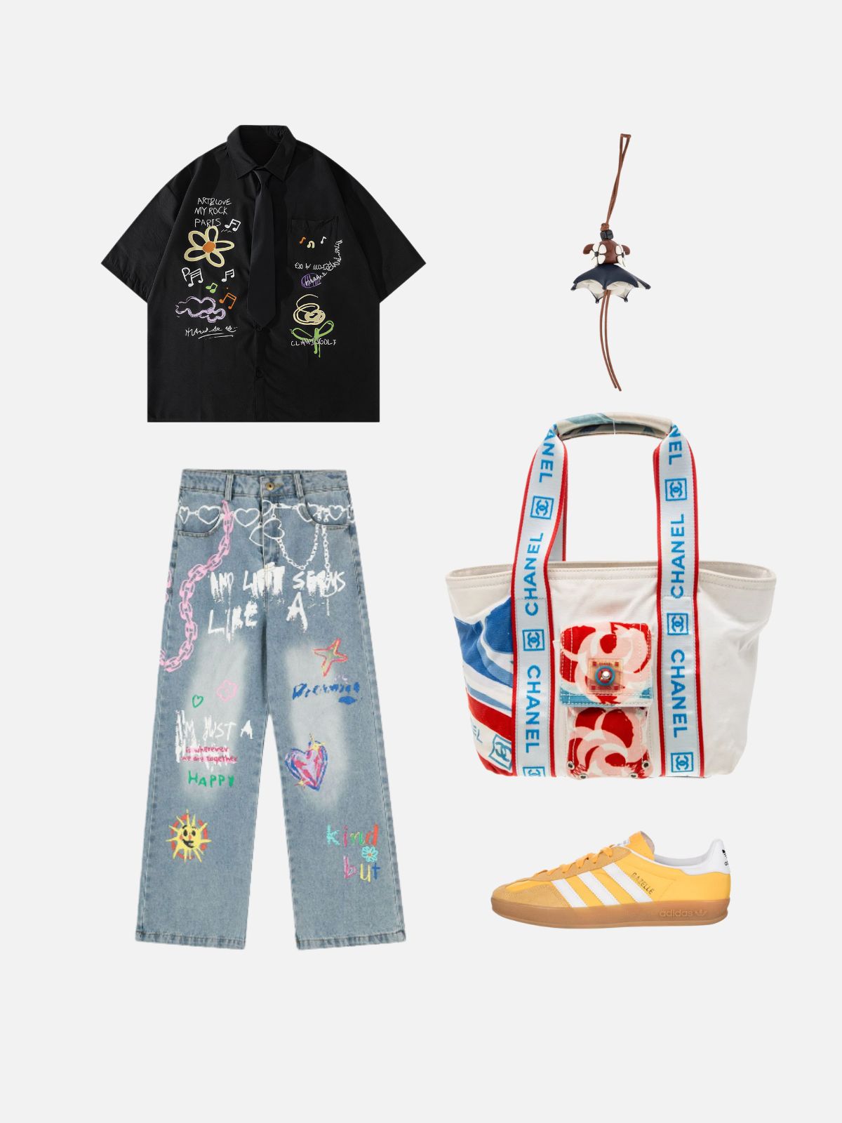 Haaura Artistic Doodle Print Fake Tie Detail Shirt
