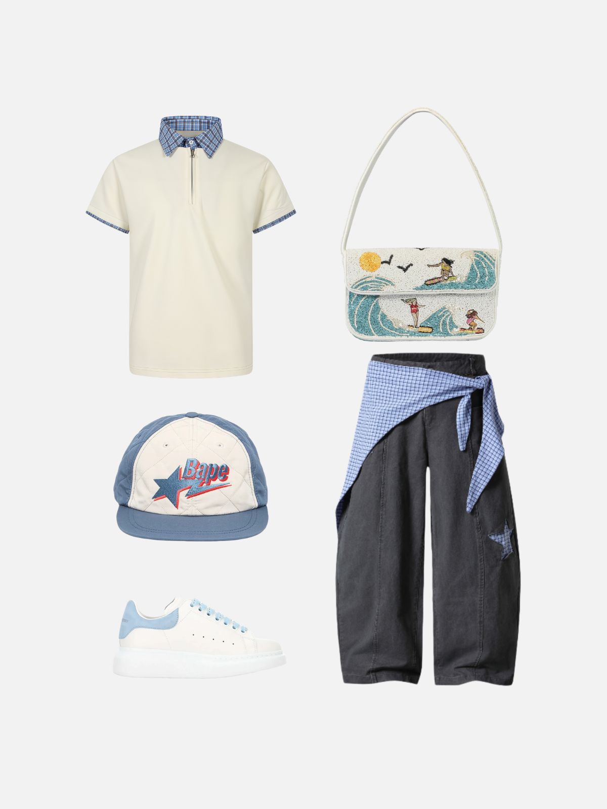 Haaura Check Collar Half-Zip Polo Shirt