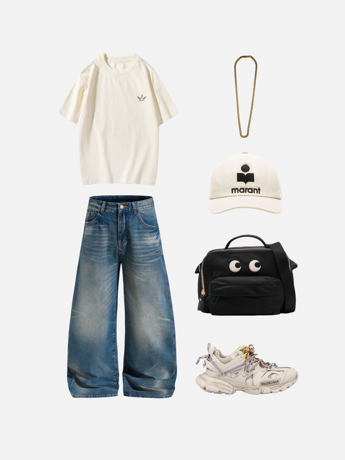 Haaura Embroidered Patch Baggy Jeans