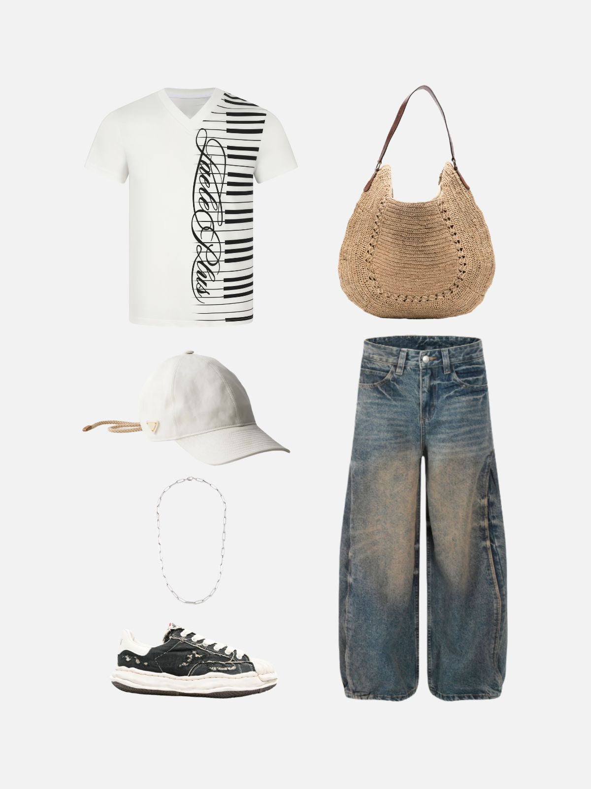 Haaura Piano Key Print V-Neck Tee