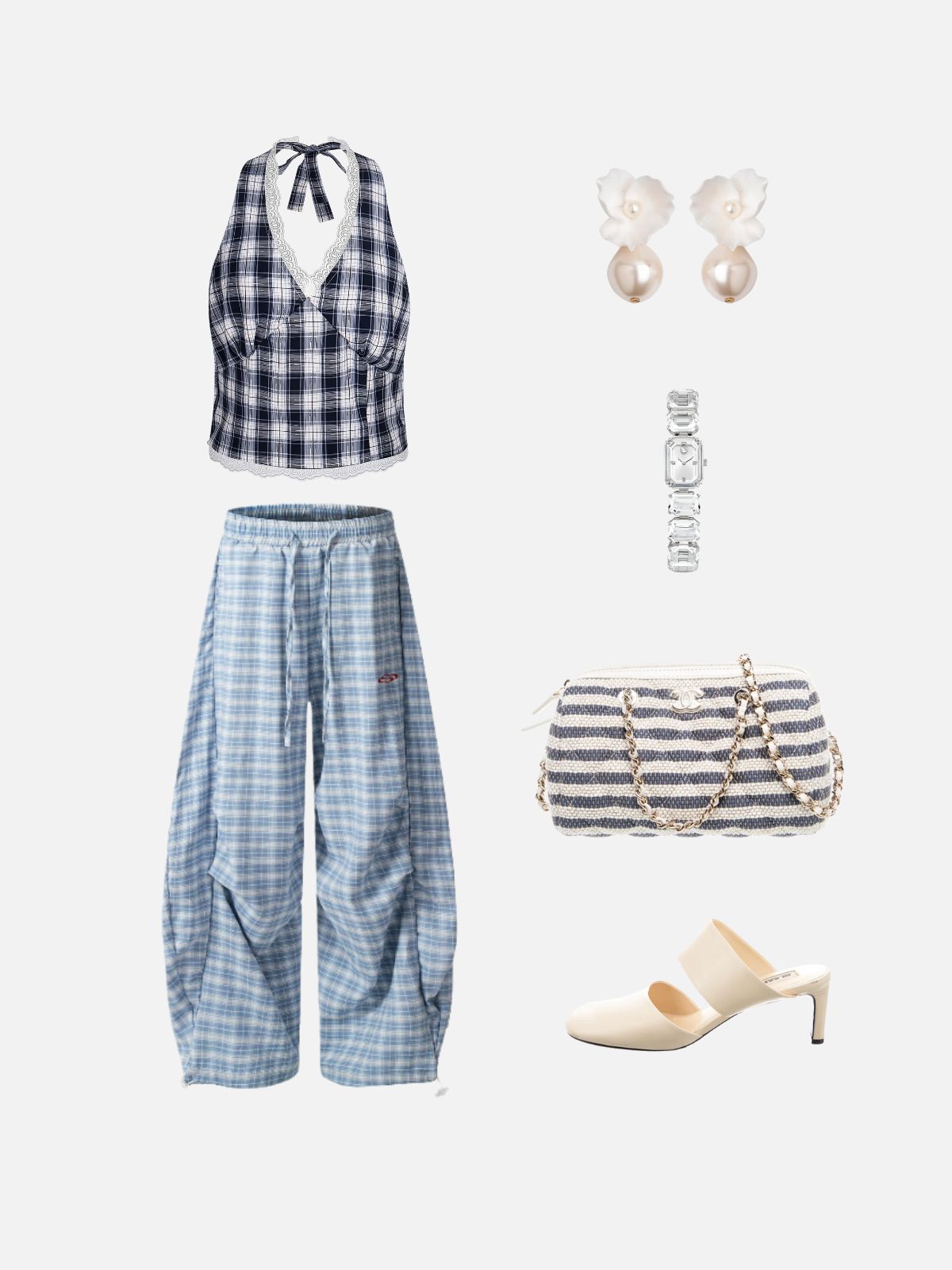 Haaura Plaid Ruched Halter Top