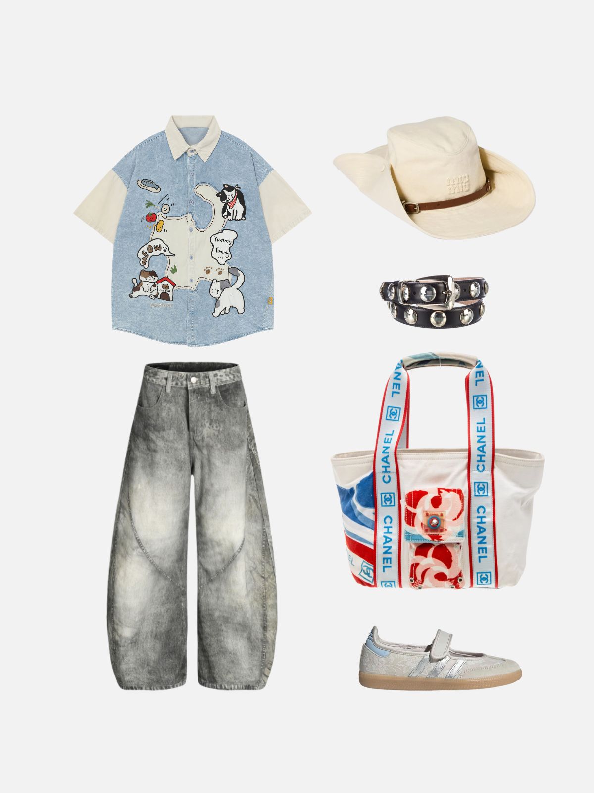 Haaura Vintage Cat Embroidered Pocket Shirt