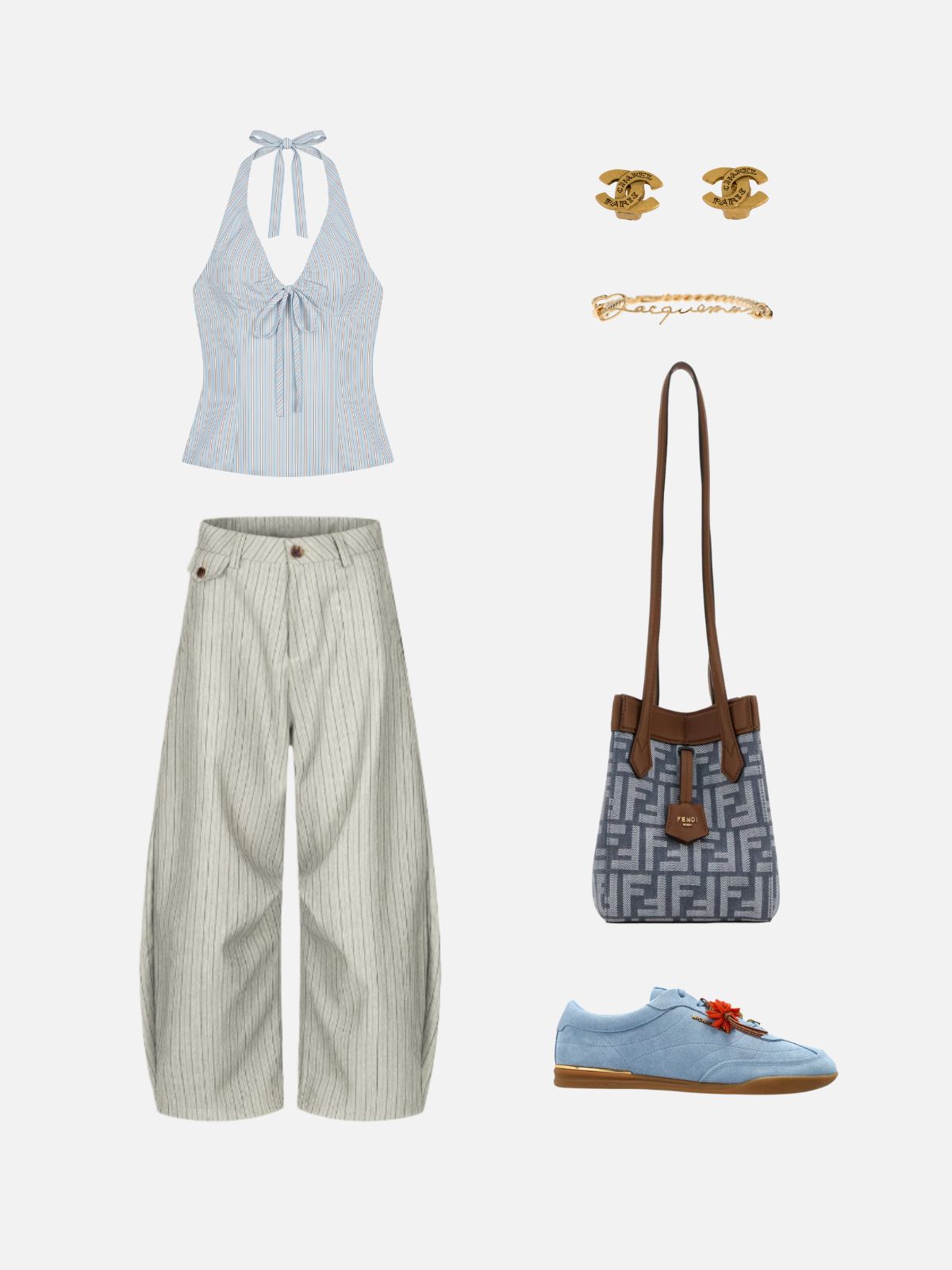 Haaura Striped Bow Tie Halter Top