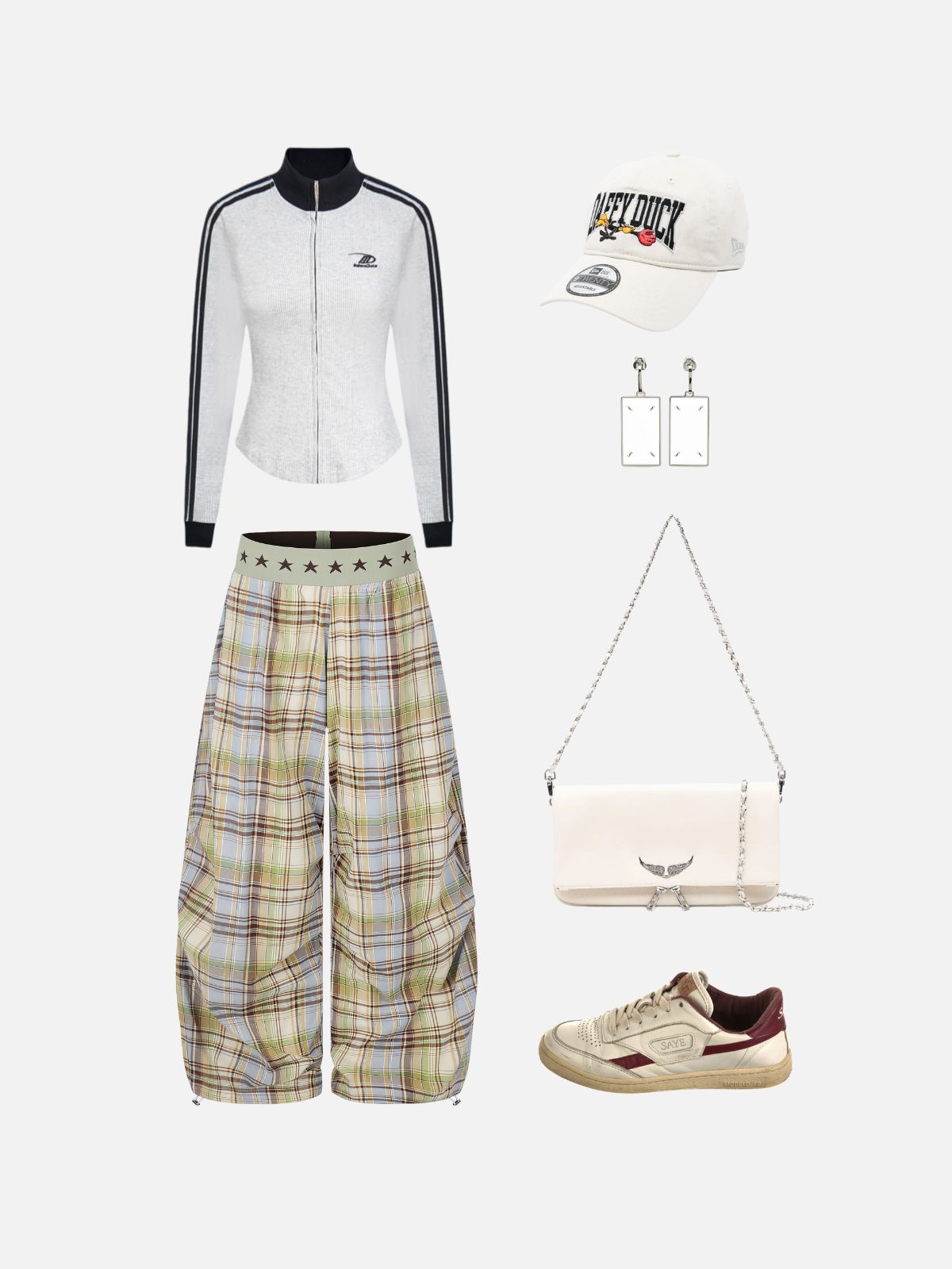 Haaura Star Waist Plaid Baggy Barrel Pants