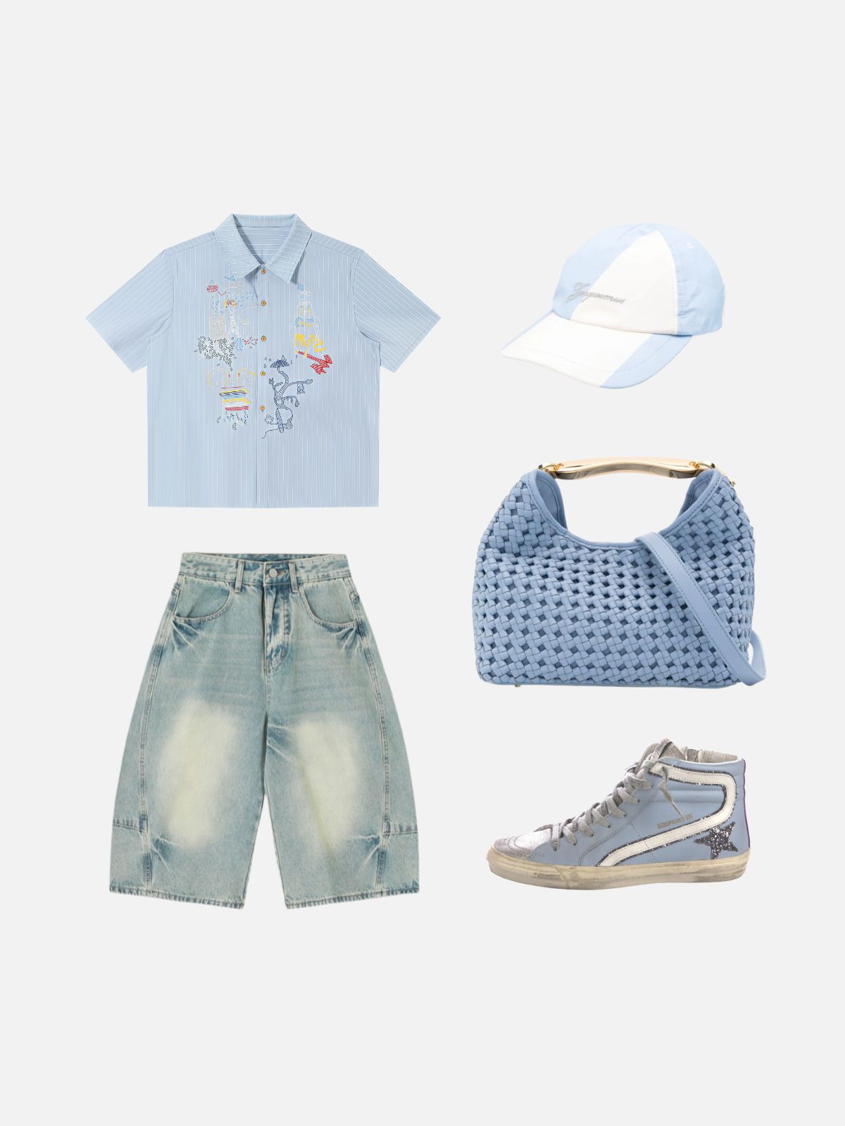 Haaura Boxy Stripe Embroidery Short Sleeve Shirt