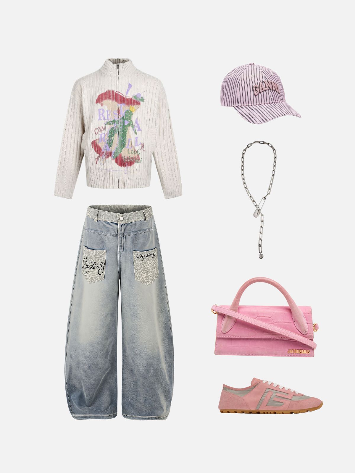 Haaura Baggy Wash Leopard Print Jeans