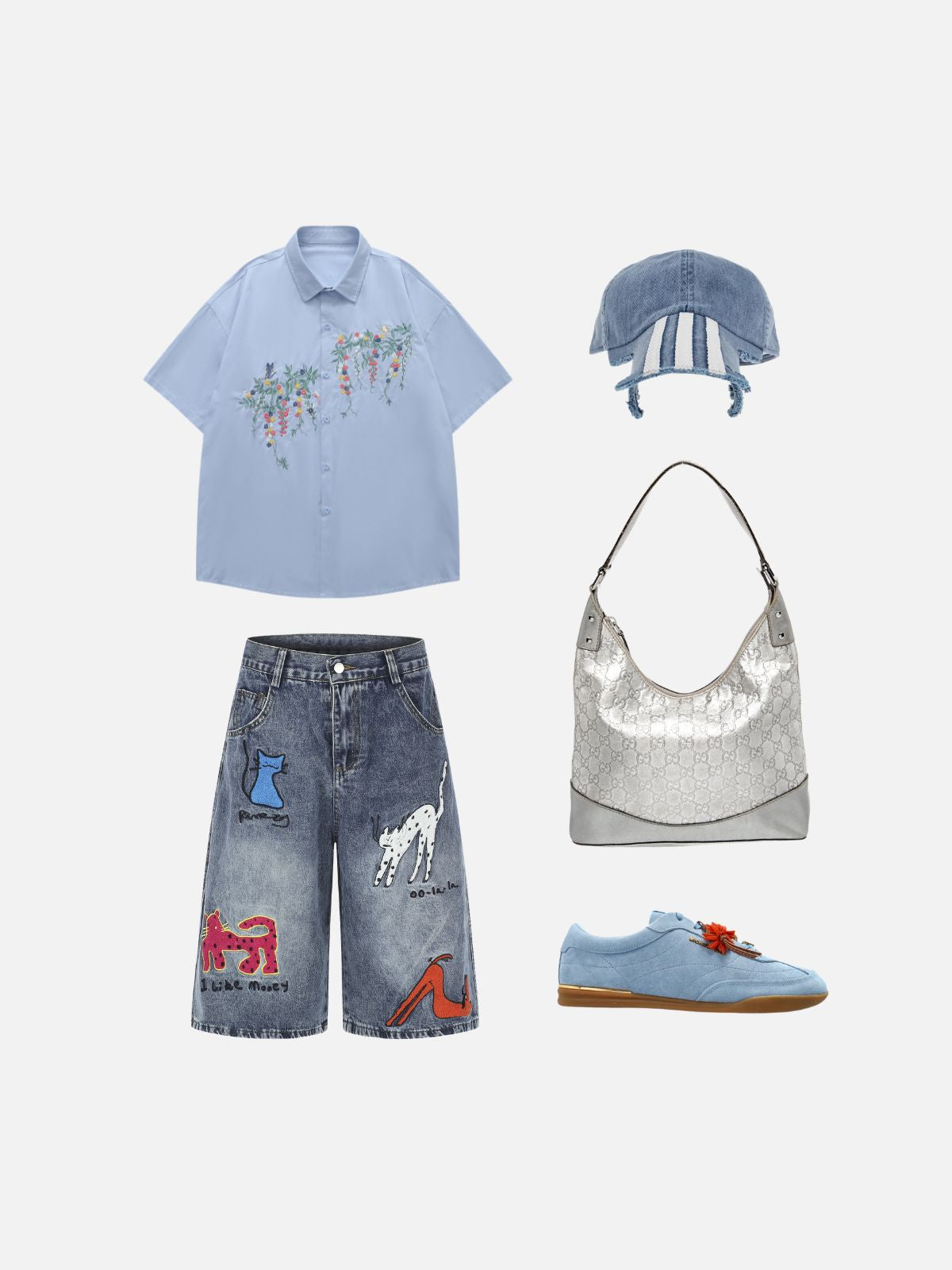 Haaura Vintage Wash Cartoon Patch Jorts