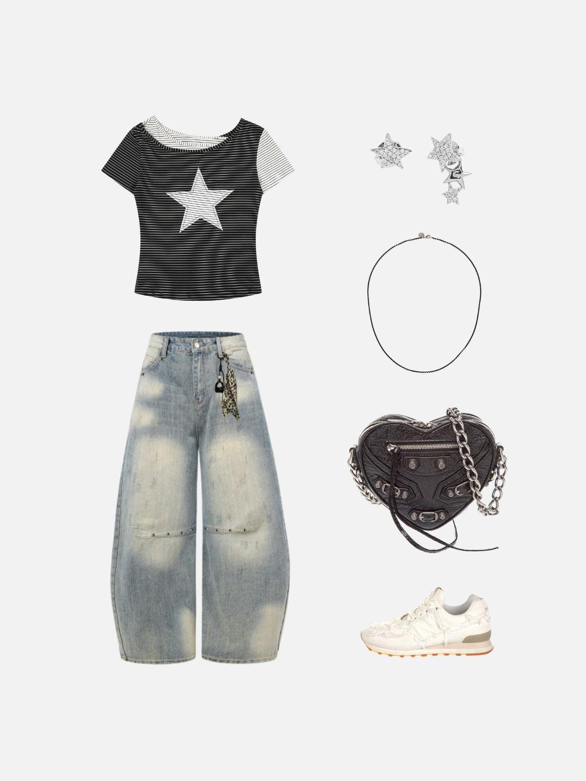 Haaura Cropped Striped Geometric Star Tee