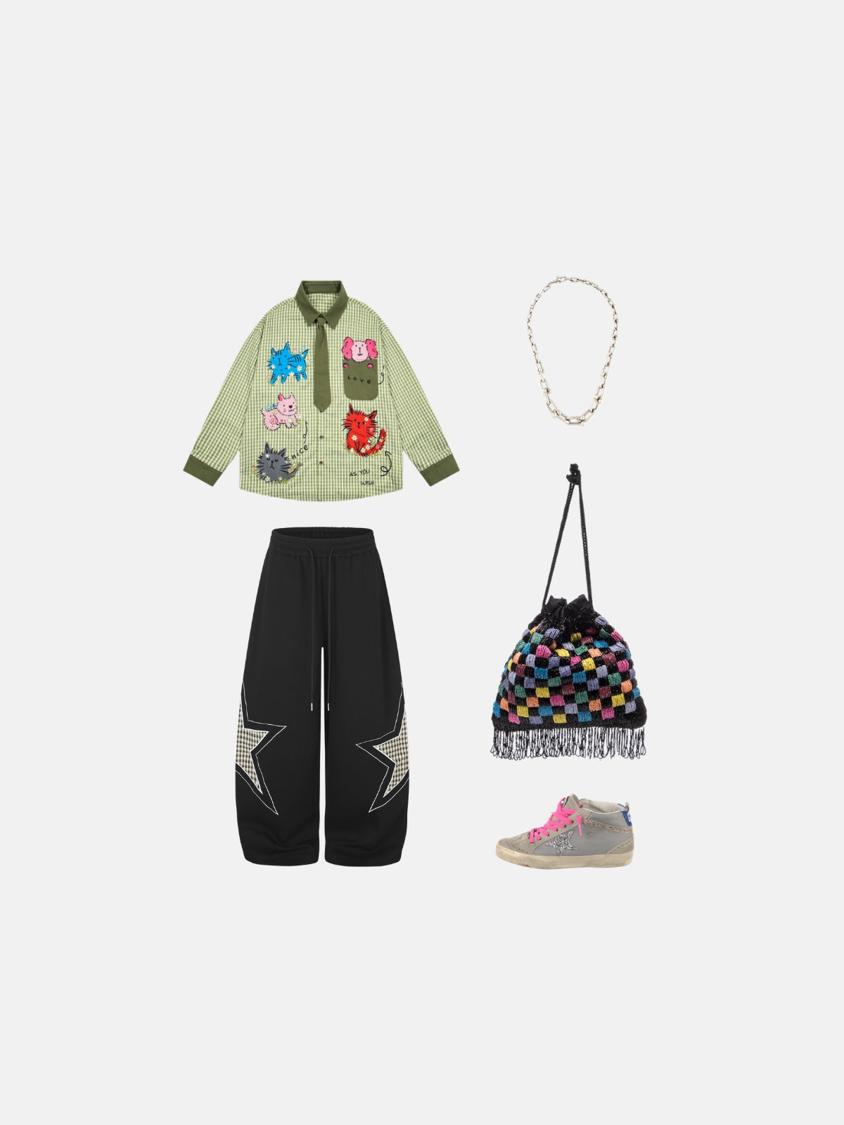 Haaura Plaid Star Patch Sweatpants