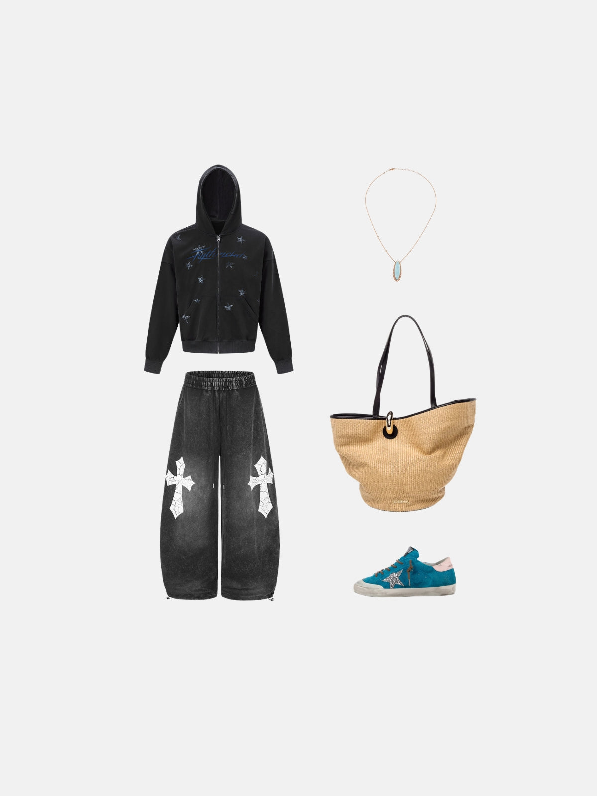 Haaura Washed Cross Graphic Baggy Sweatpants