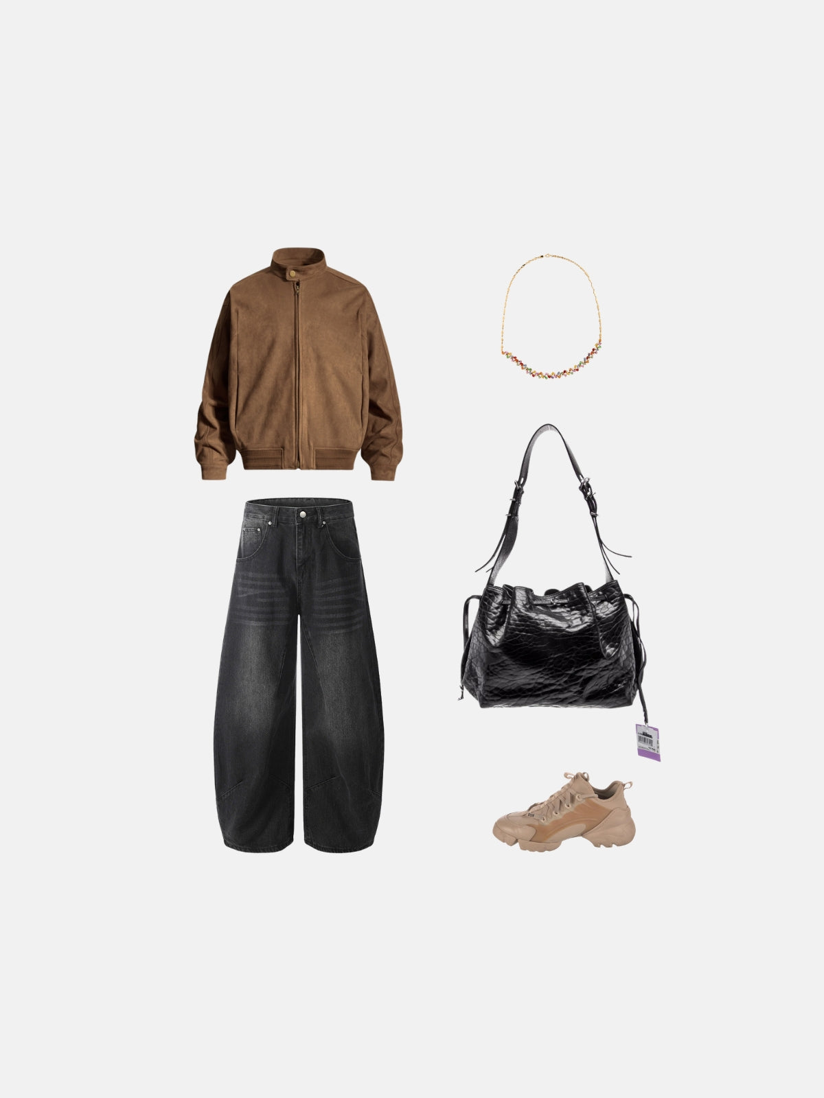 Haaura Whiskered Panel Baggy Barrel Jeans