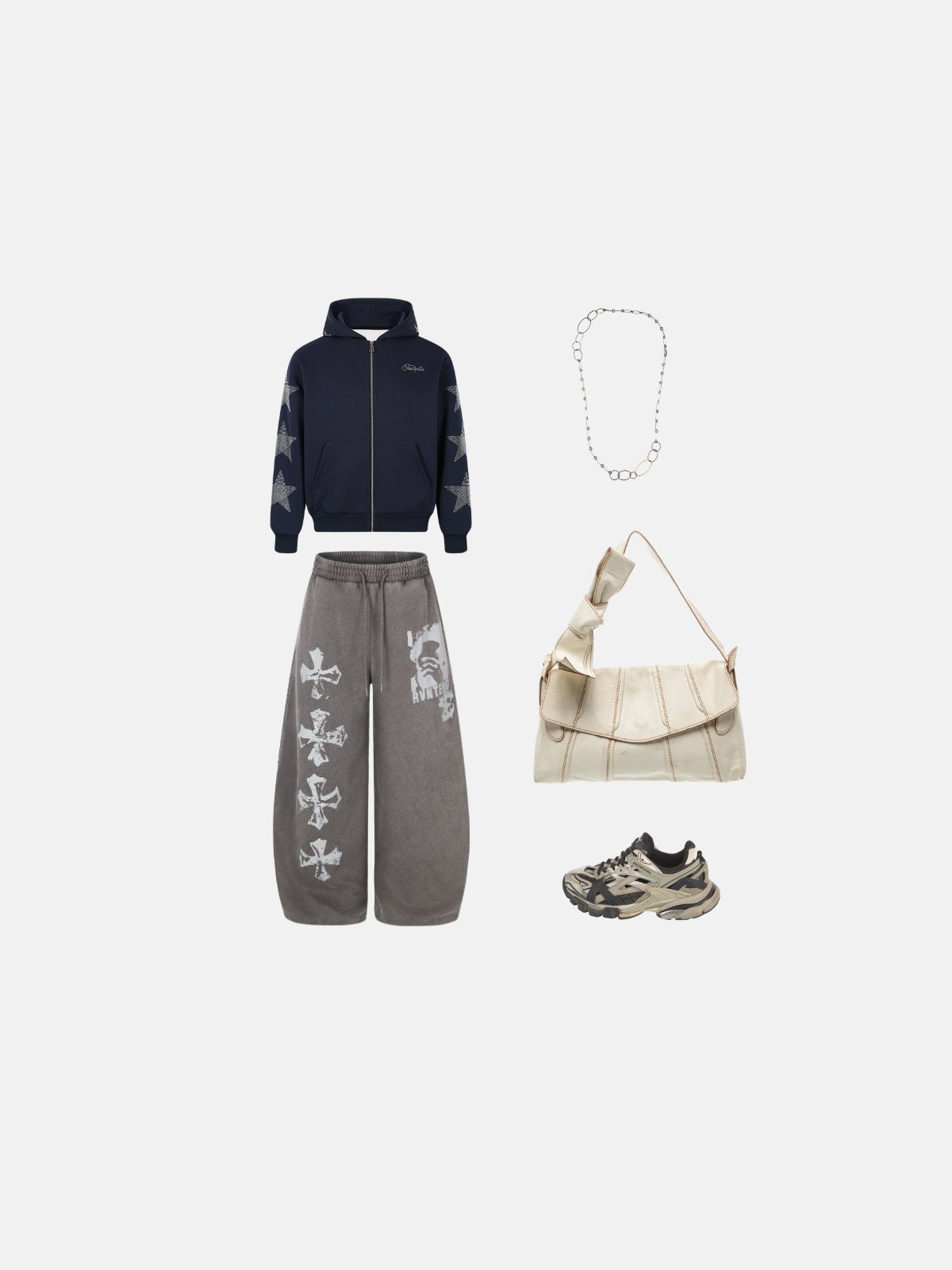 Haaura Rhinestone Star Sleeve Zip Up Hoodie