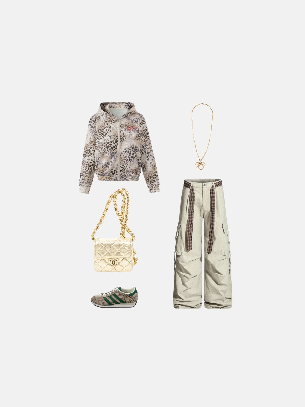Haaura Plaid Sash Baggy Cargo Pants