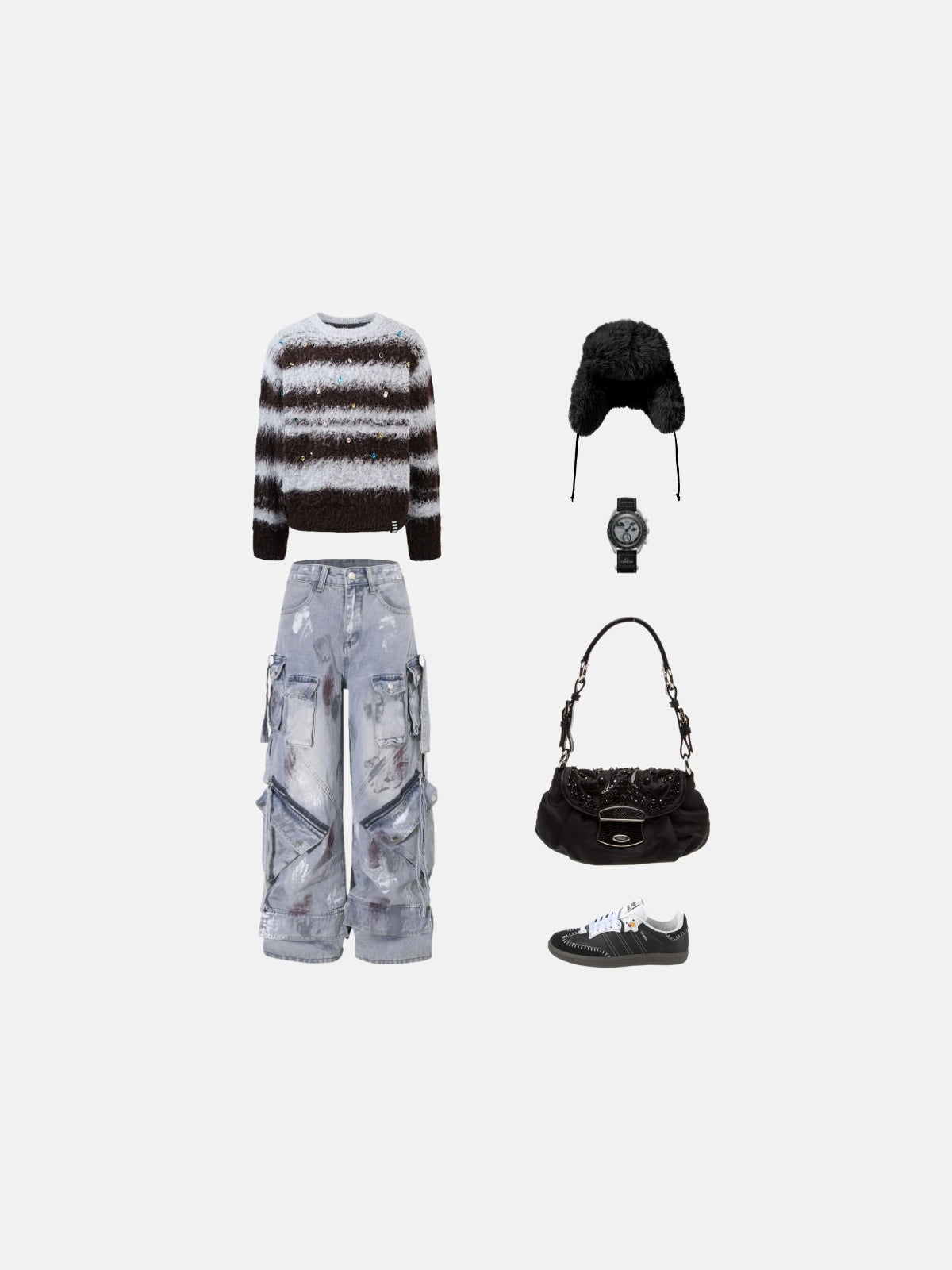 Haaura Stripe Sequined Crewneck Sweater