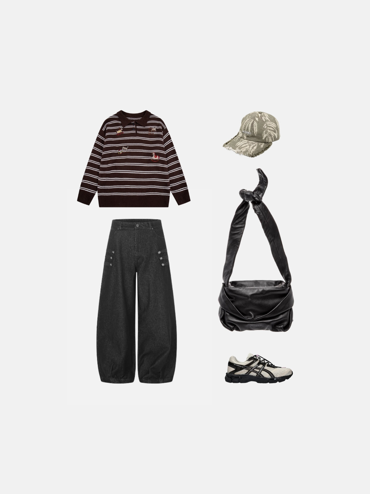 Haaura Striped Animal Embroidery Polo Sweater