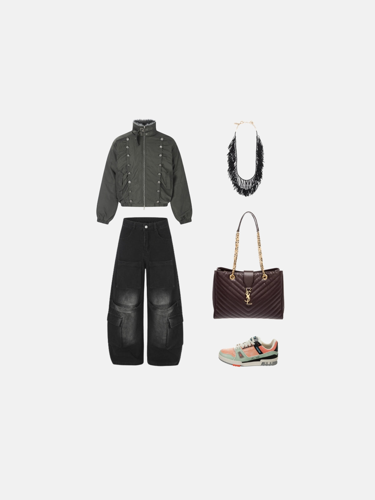 Haaura Fur Collar Double Breasted Bomber Jacket