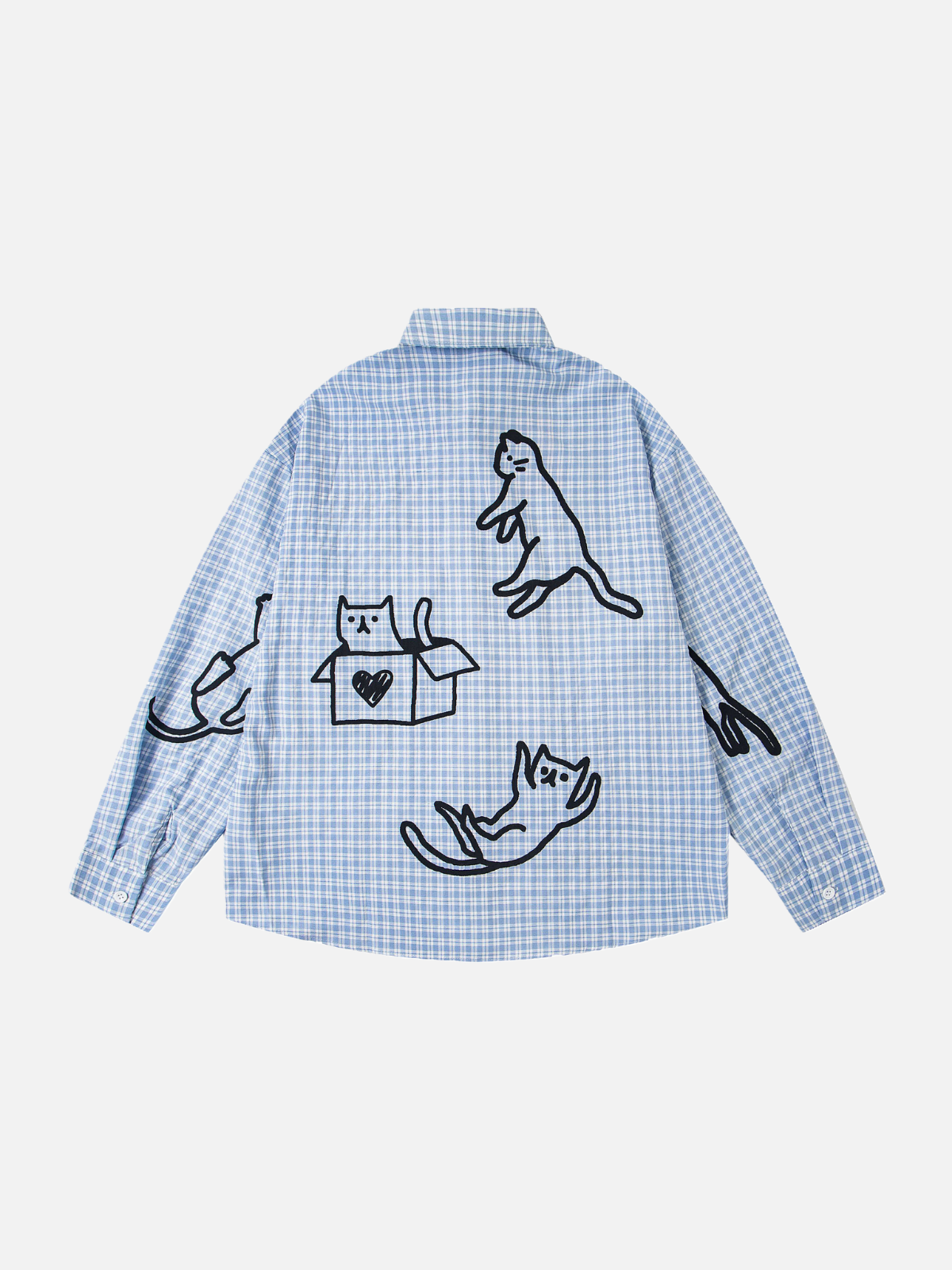 Haaura Cat Doodle Plaid Shirt