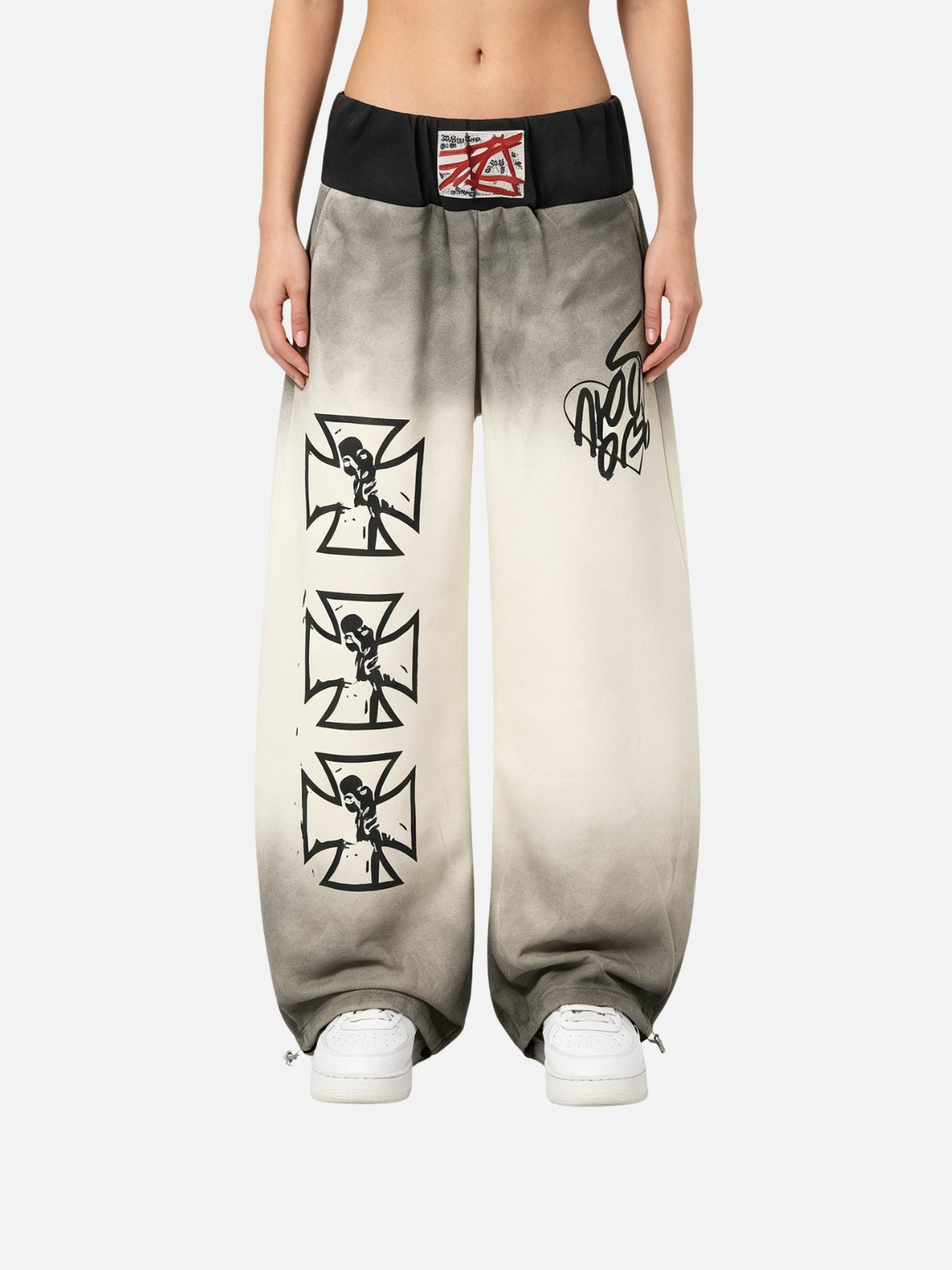 Haaura Gradient Cross Skull Graffiti Wide Sweatpants