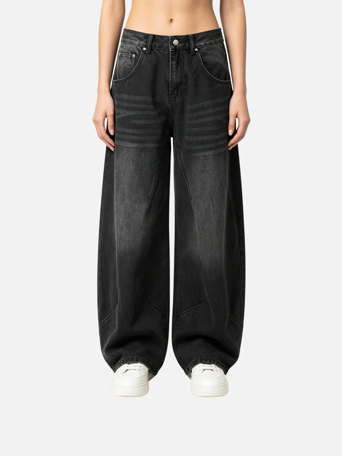 Haaura Whiskered Panel Baggy Barrel Jeans