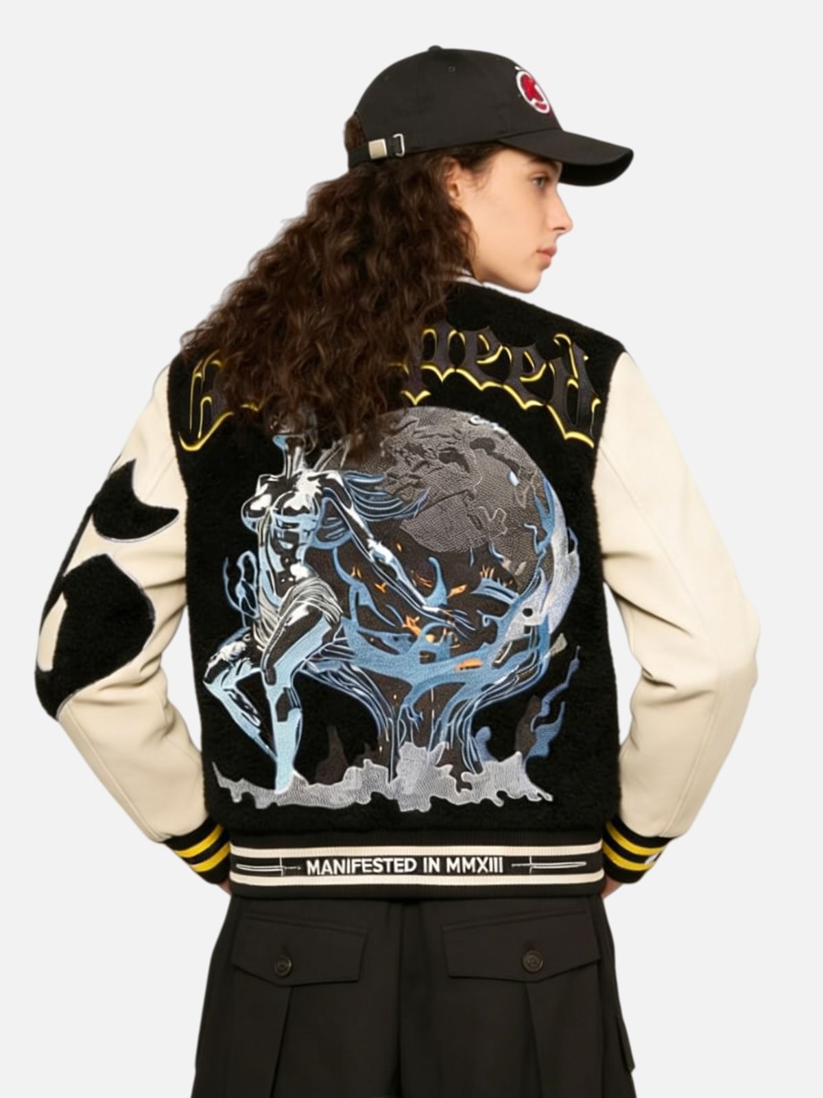 Haaura Patchwork Stripe Baseball Jacket