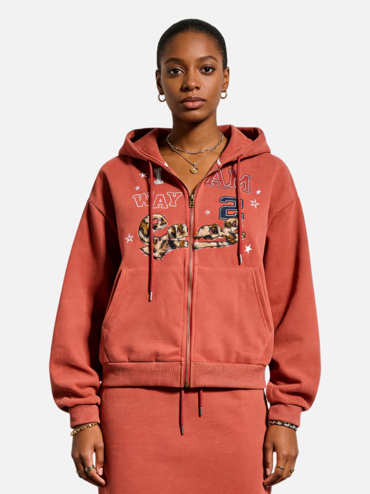 Haaura Leopard Print Zip Hoodie