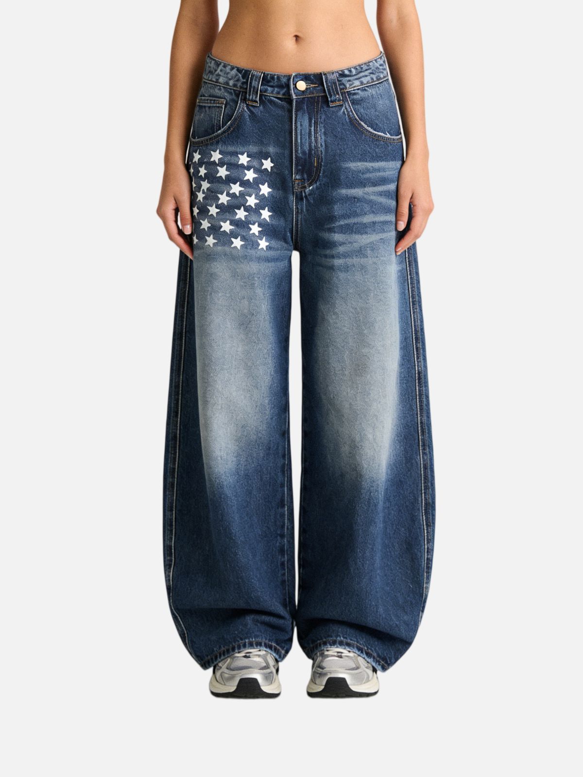 Haaura Star Print Baggy Barrel Jeans