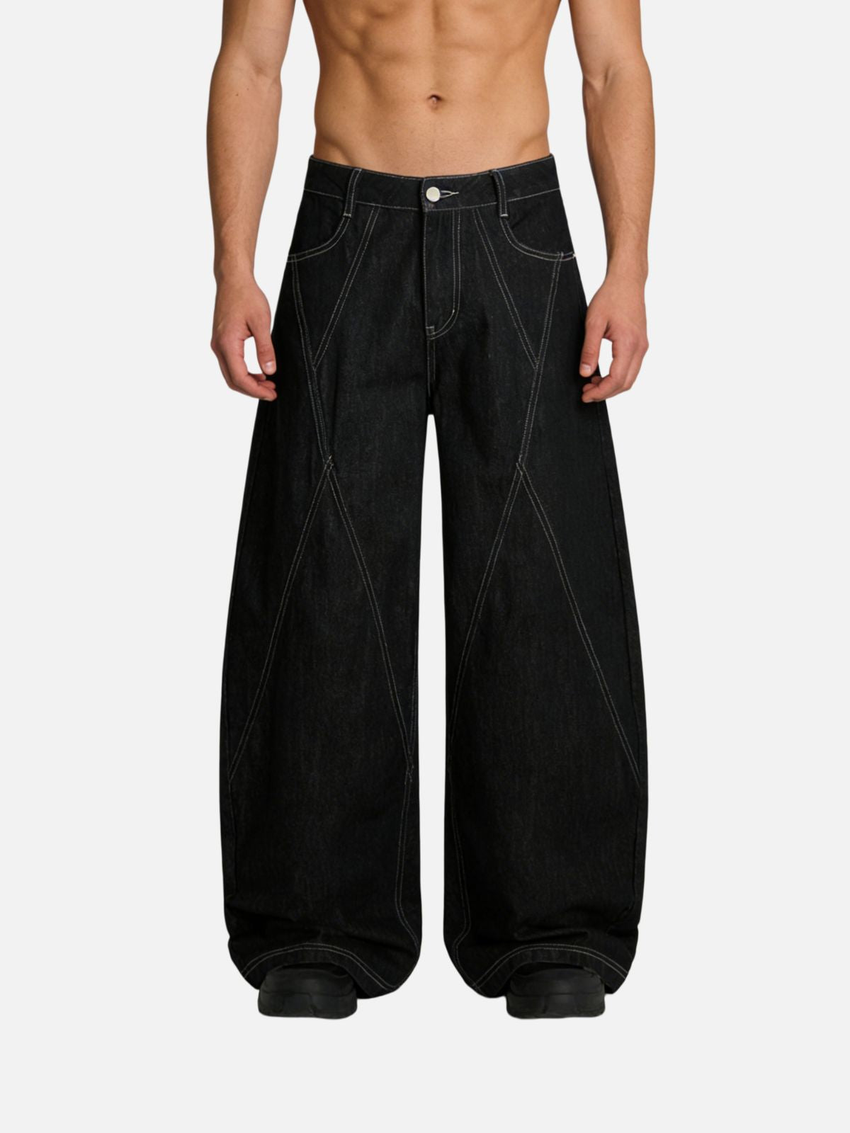 Haaura Contrast Stitch Baggy Barrel Jeans