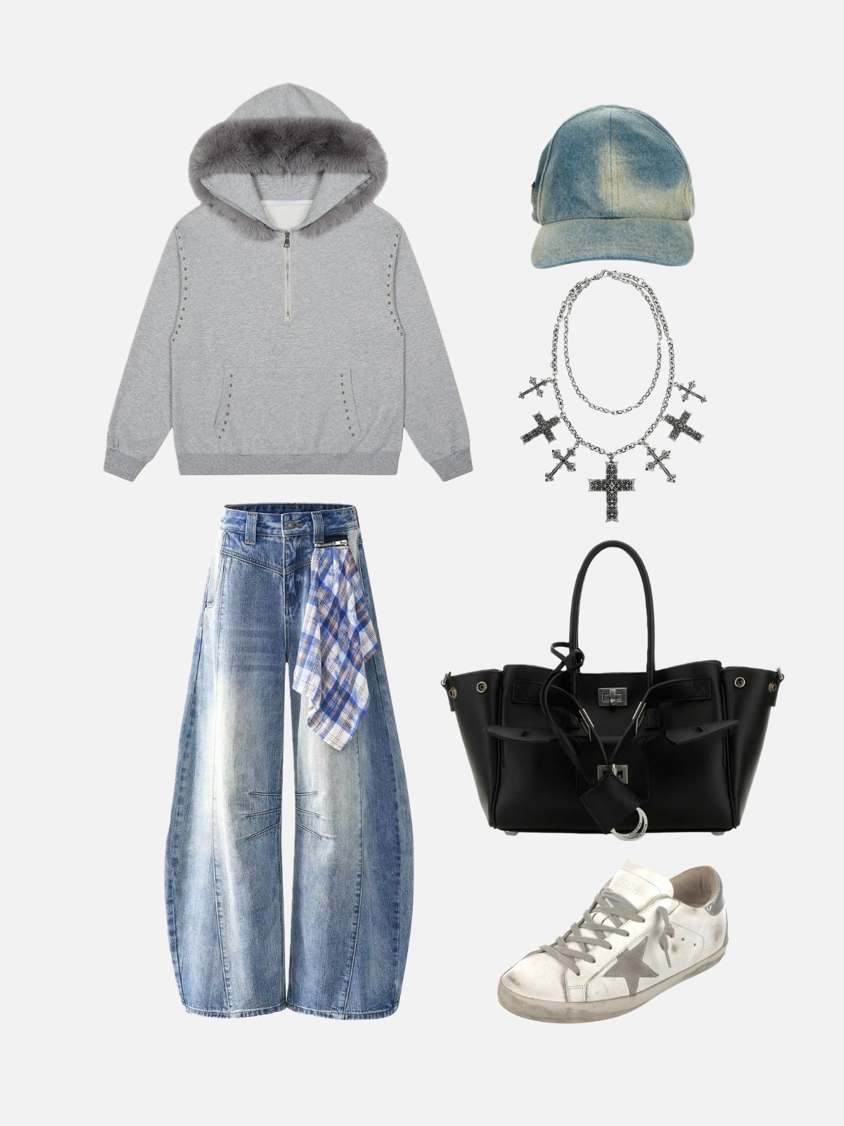 Haaura High-Waisted Patchwork Baggy Jeans