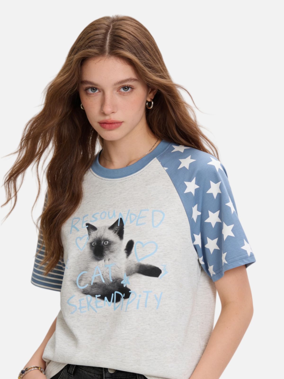 Haaura Cat Star Patchwork Tee