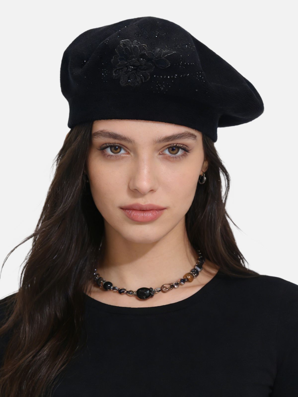 3D Floral Embroidery & Sequin Accents Felt Beret