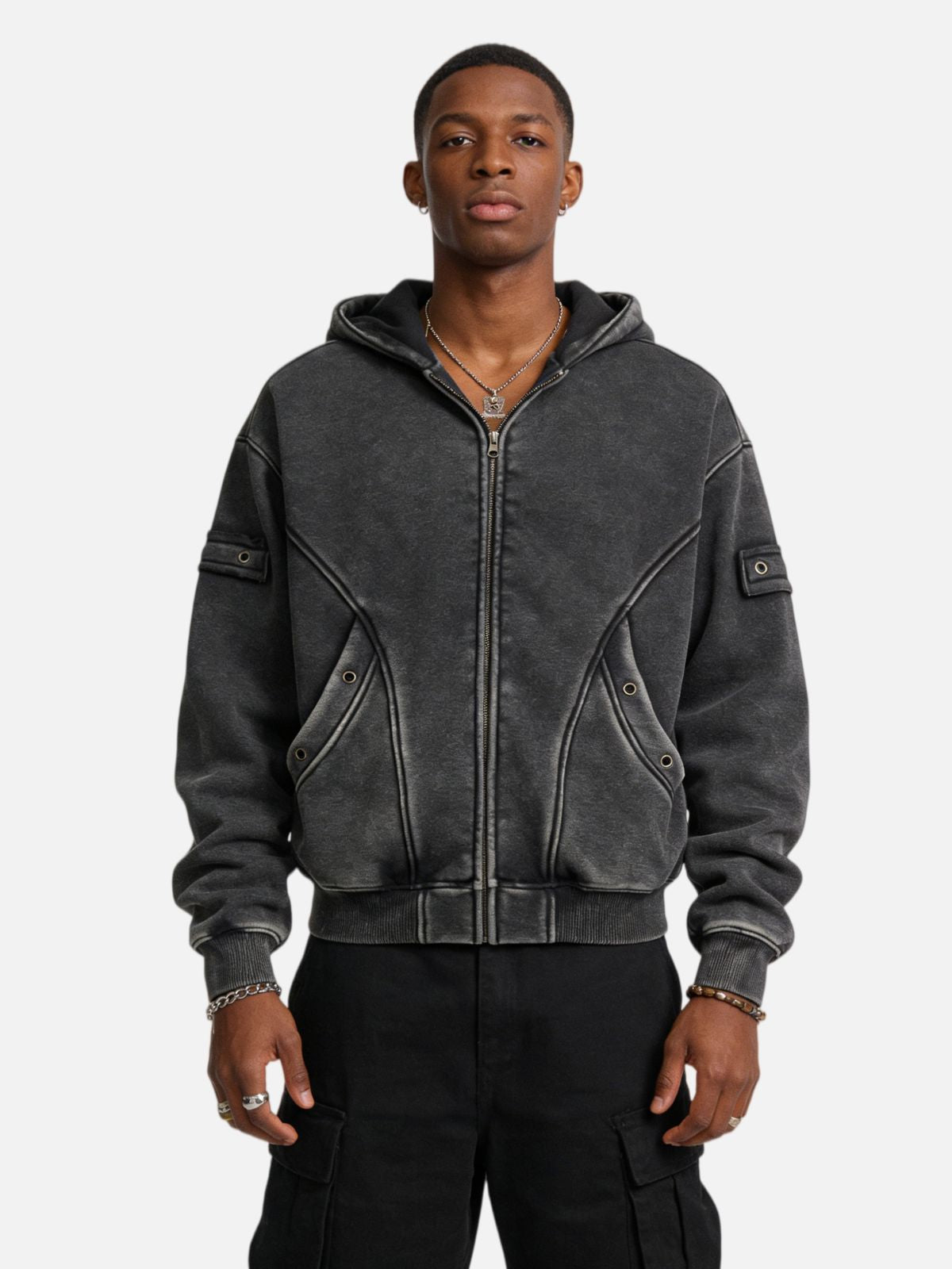 Haaura Washed Zip Up Hoodie