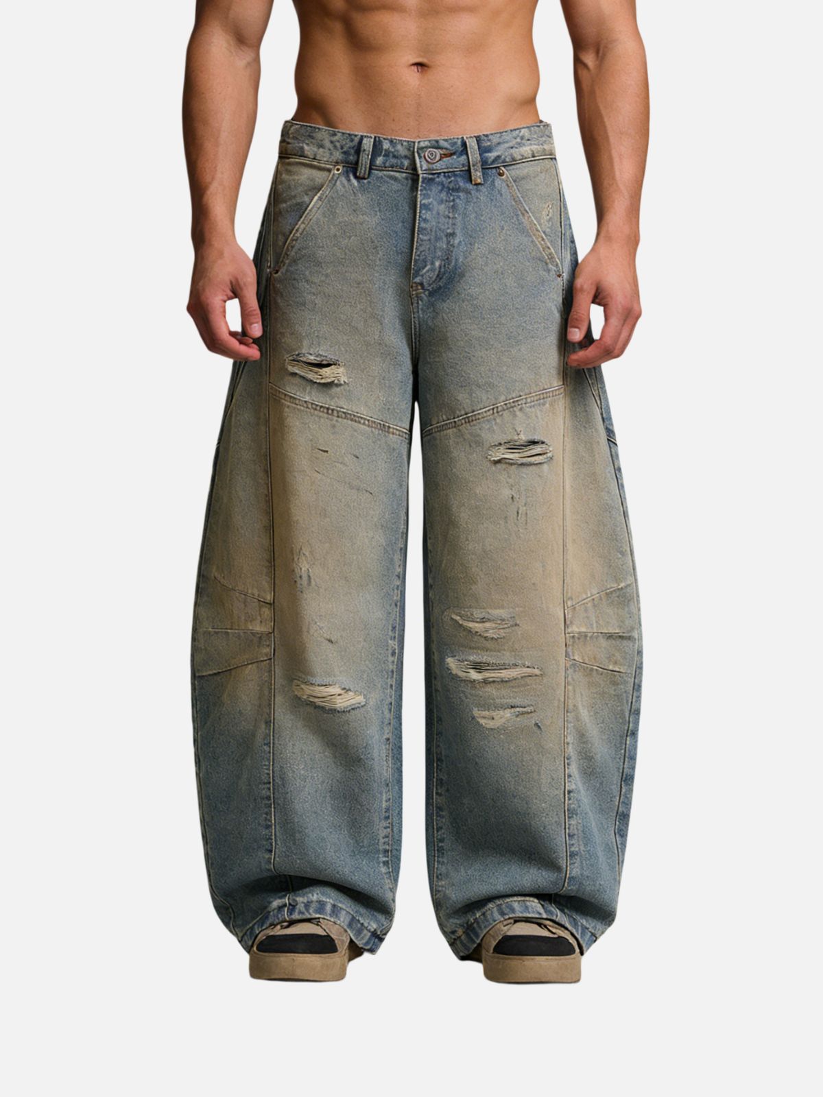 Haaura Destroyed A-Line Baggy Barrel Jeans