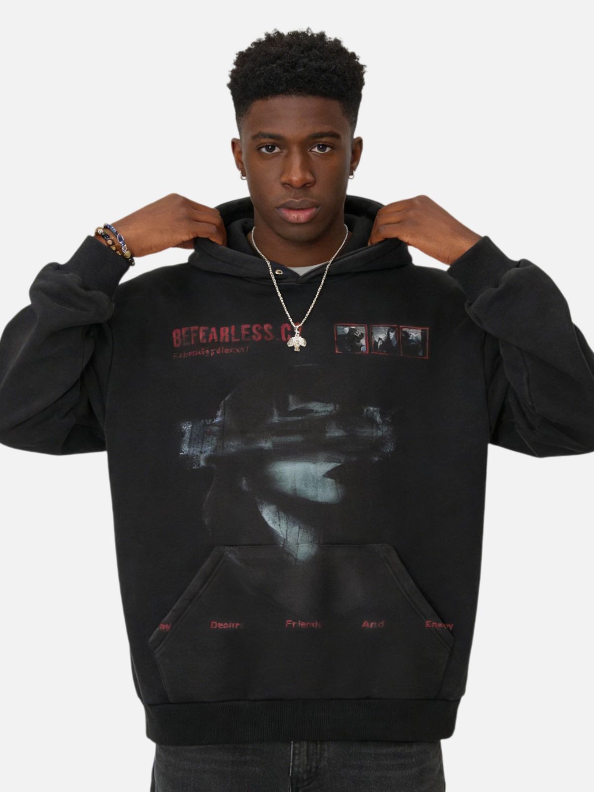 Haaura "Deare Friend" Distressed Portrait Hoodie