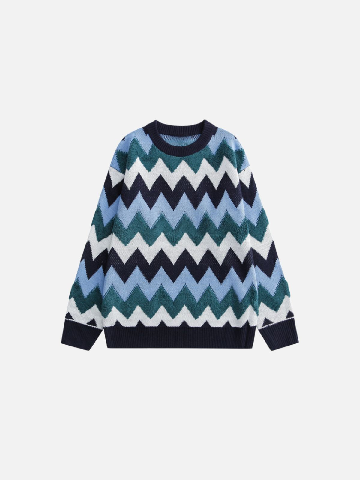 Haaura Geometric Wave Stripe Knit Sweater