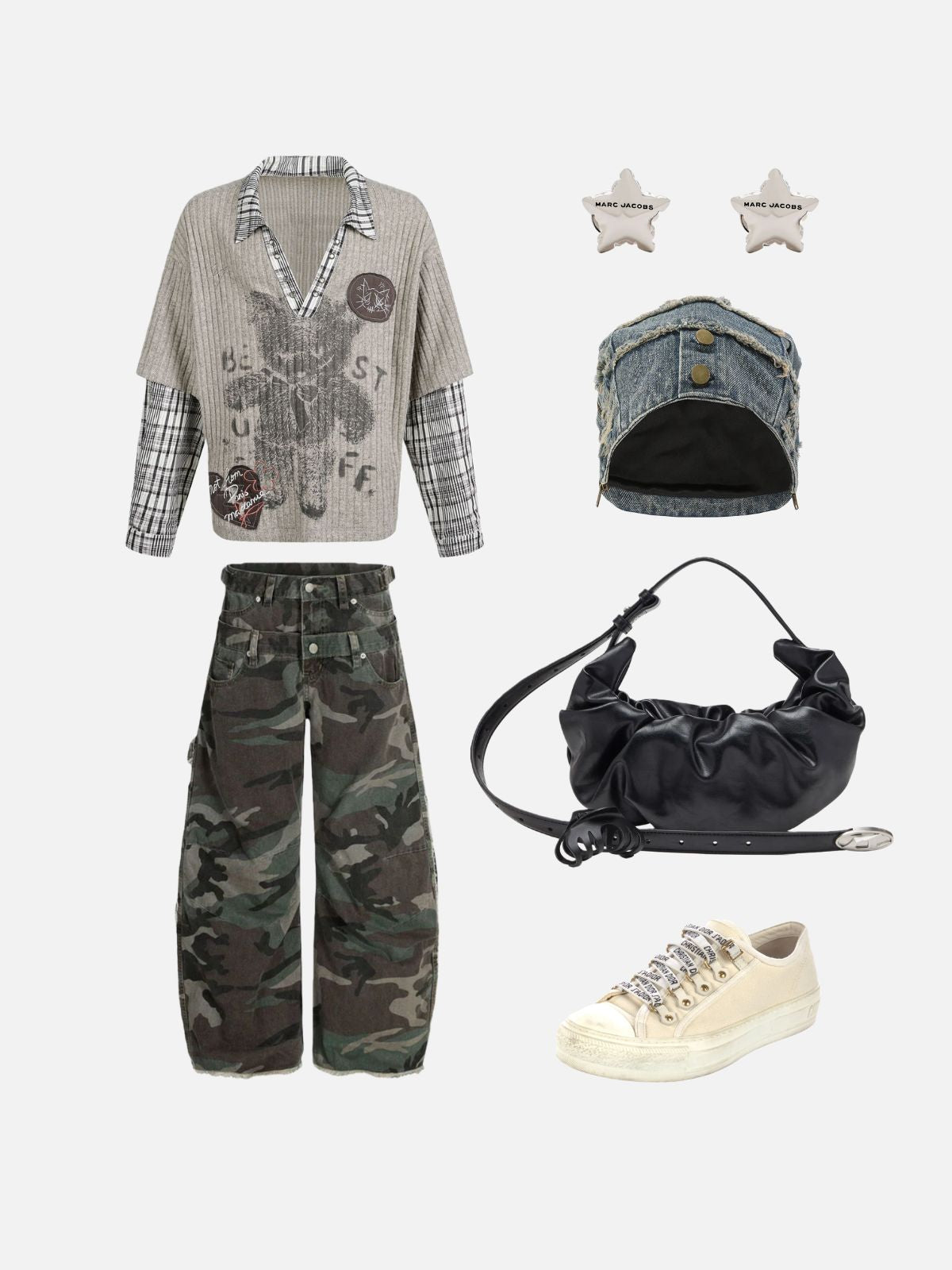 Haaura Bear-Print Patchwork Knit Sweater
