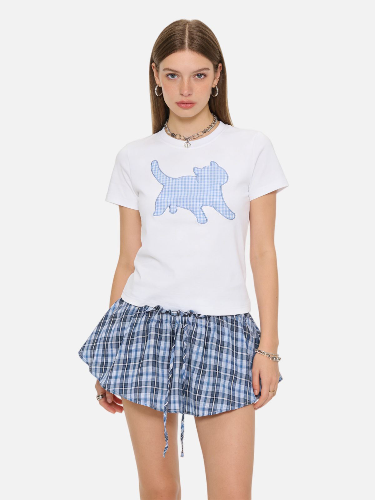 Haaura Checkered Smocked Waist Skirt